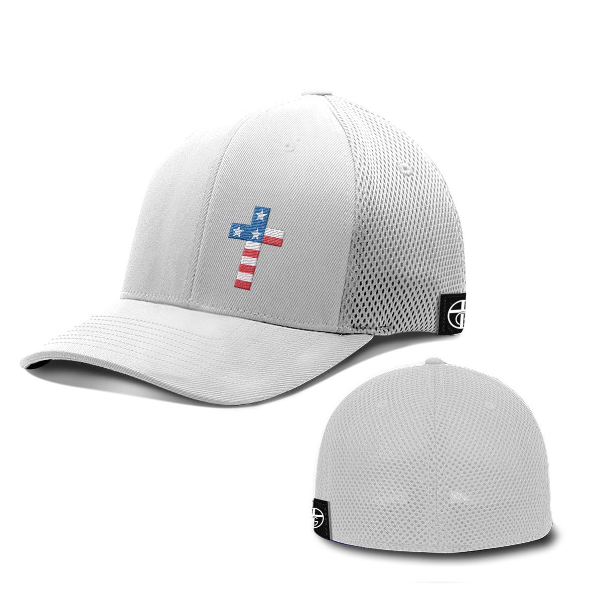 USA Flag Cross Hats Flexfit / White / S/M