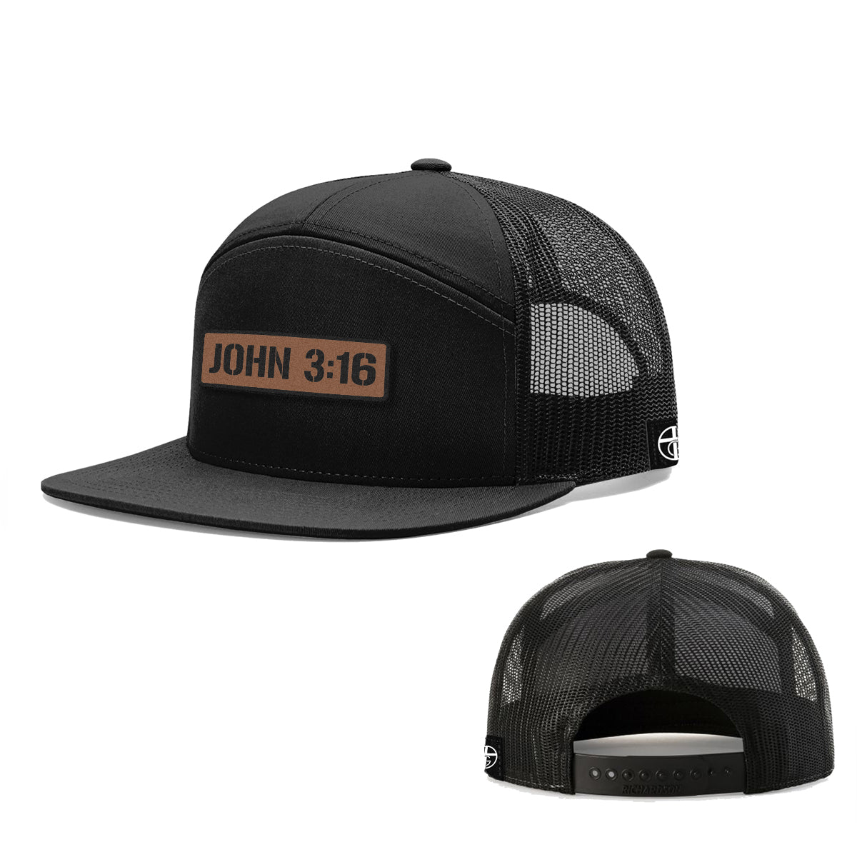 John 3:16 Leather Patch 7 Panel Hats