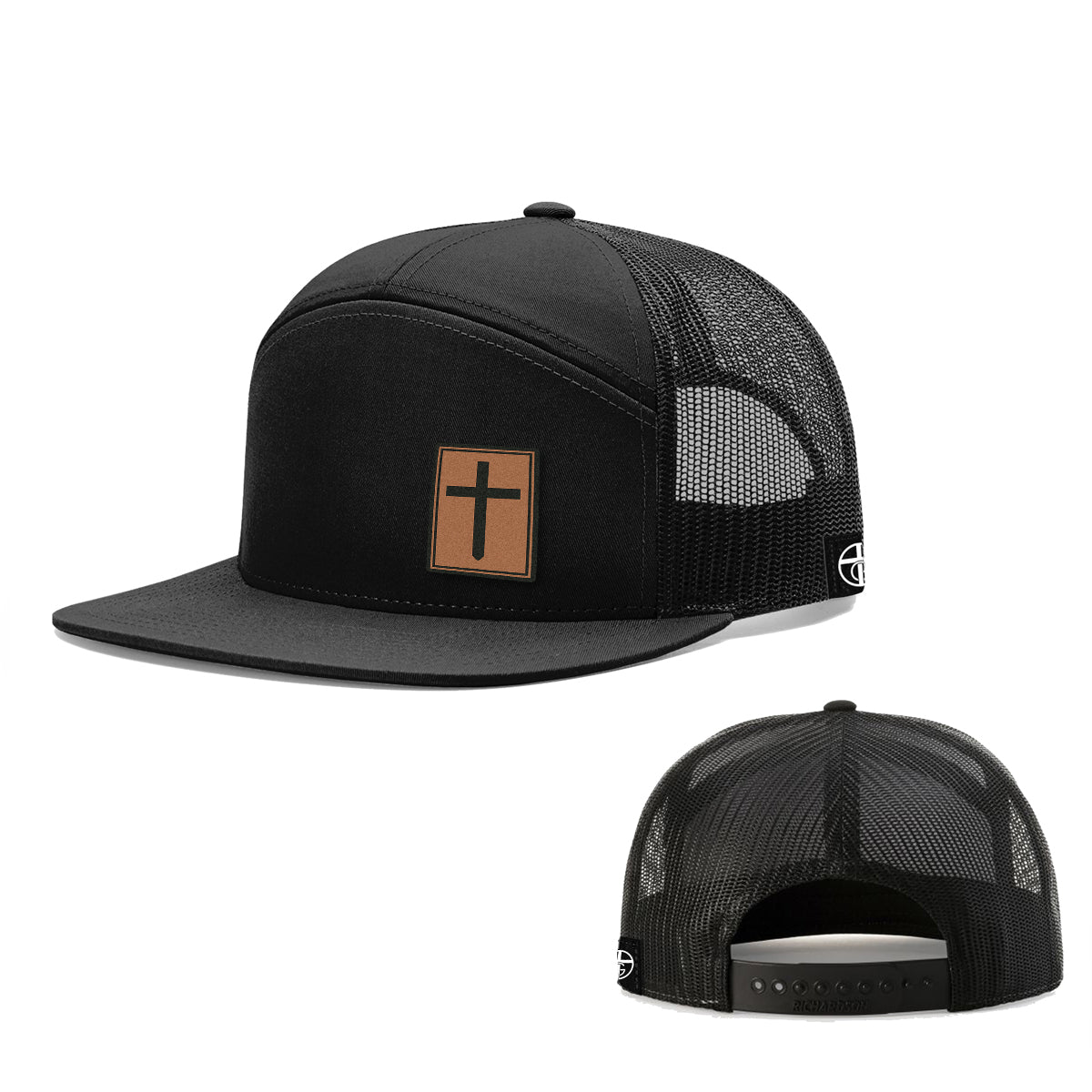 Cross Leather Patch 7 Panel Hats