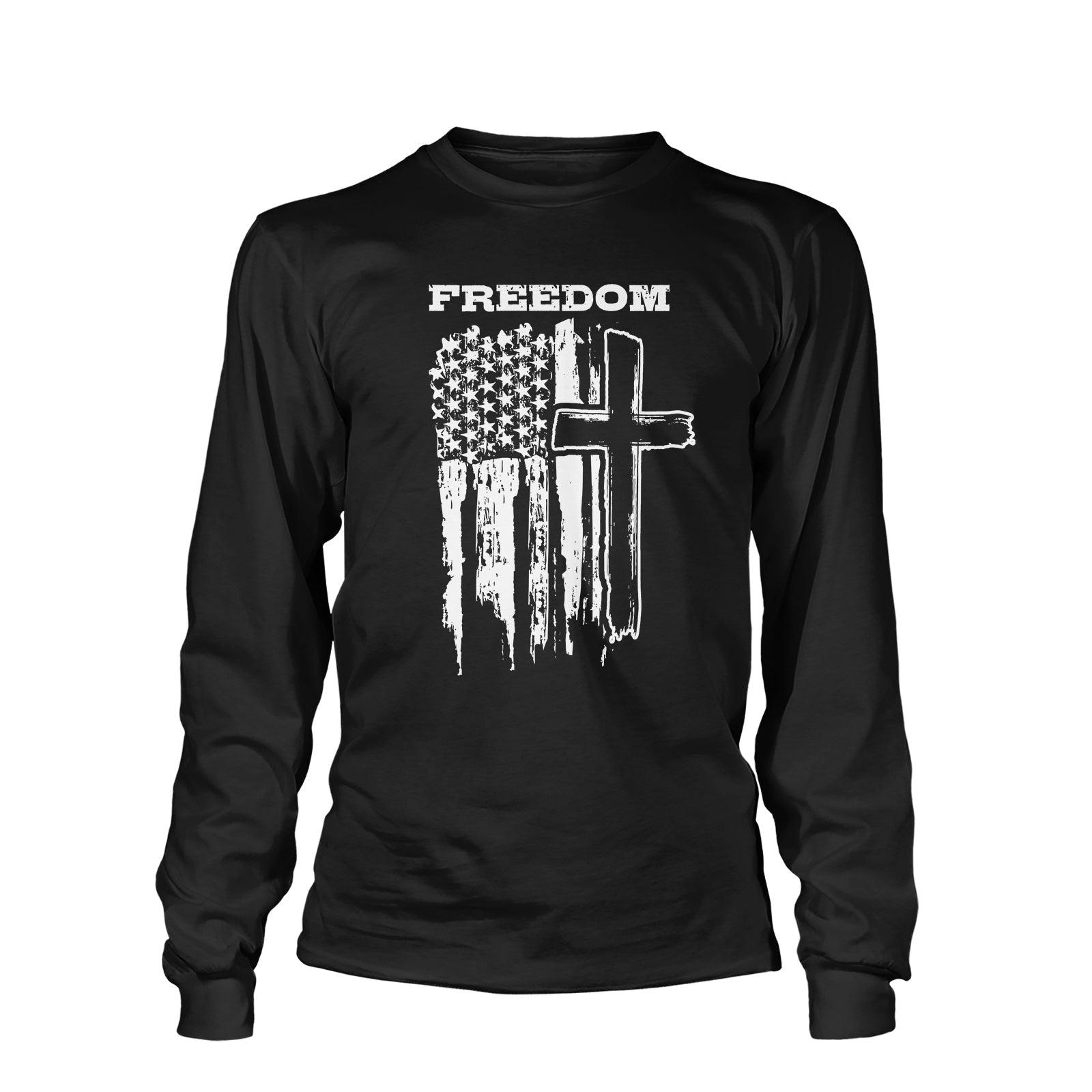 Freedom Cross Vertical Flag Long Sleeve T-Shirt - Our True God