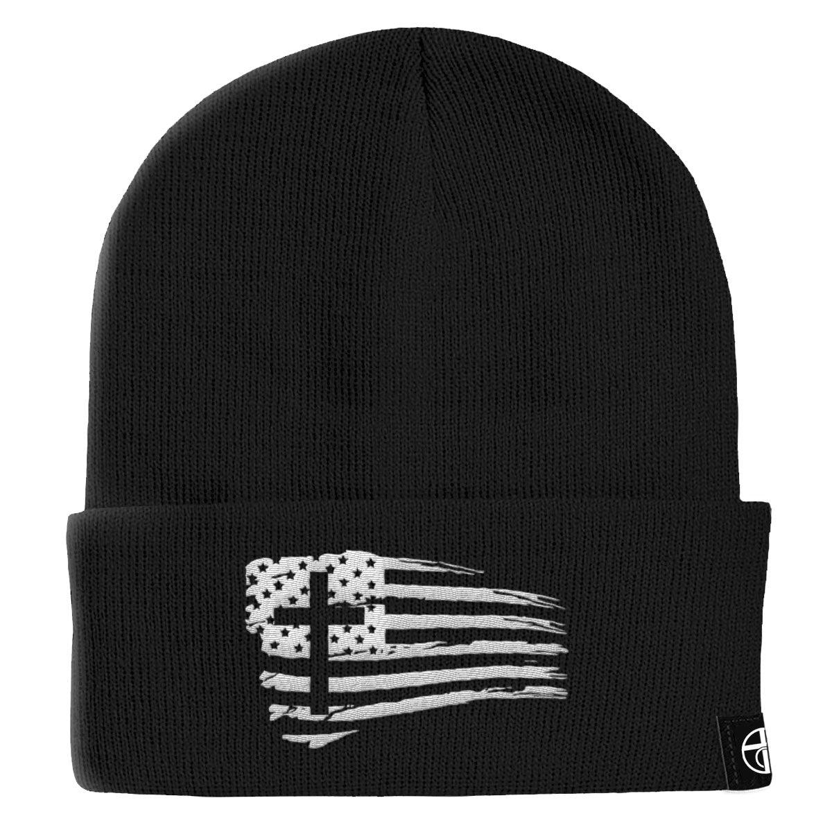 Tattered Flag Cross Beanies - Our True God