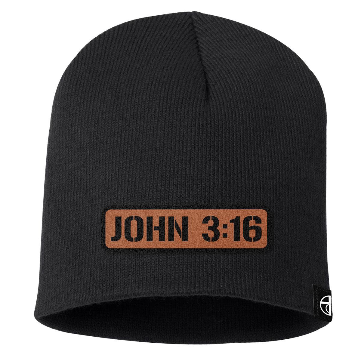 John 3:16 Leather Patch Beanies - Our True God