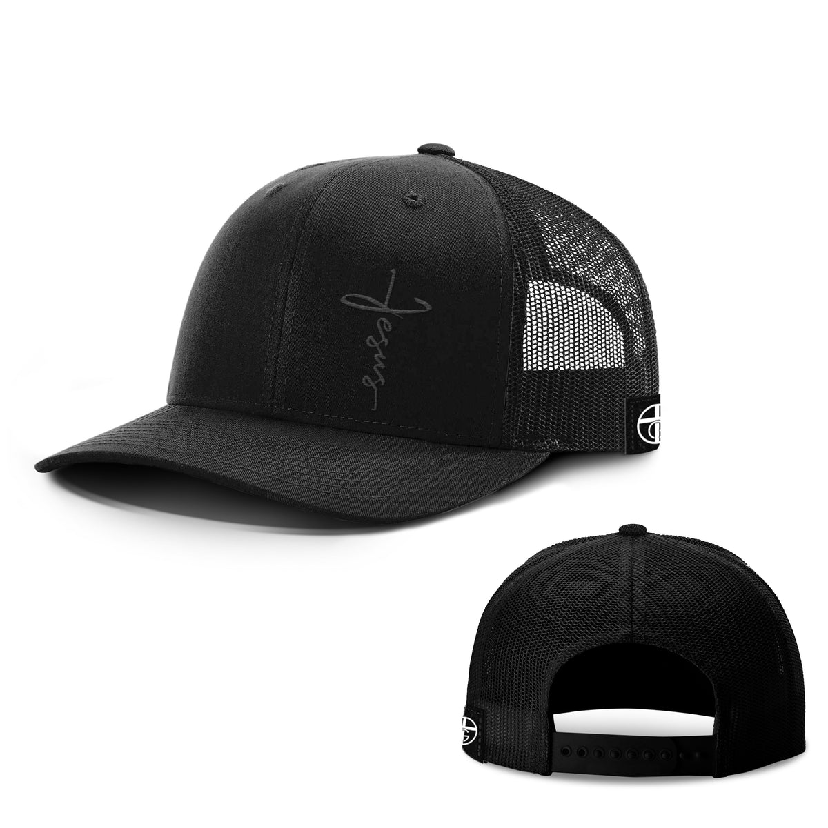 Jesus Cross Lower Left Blackout Version Hats