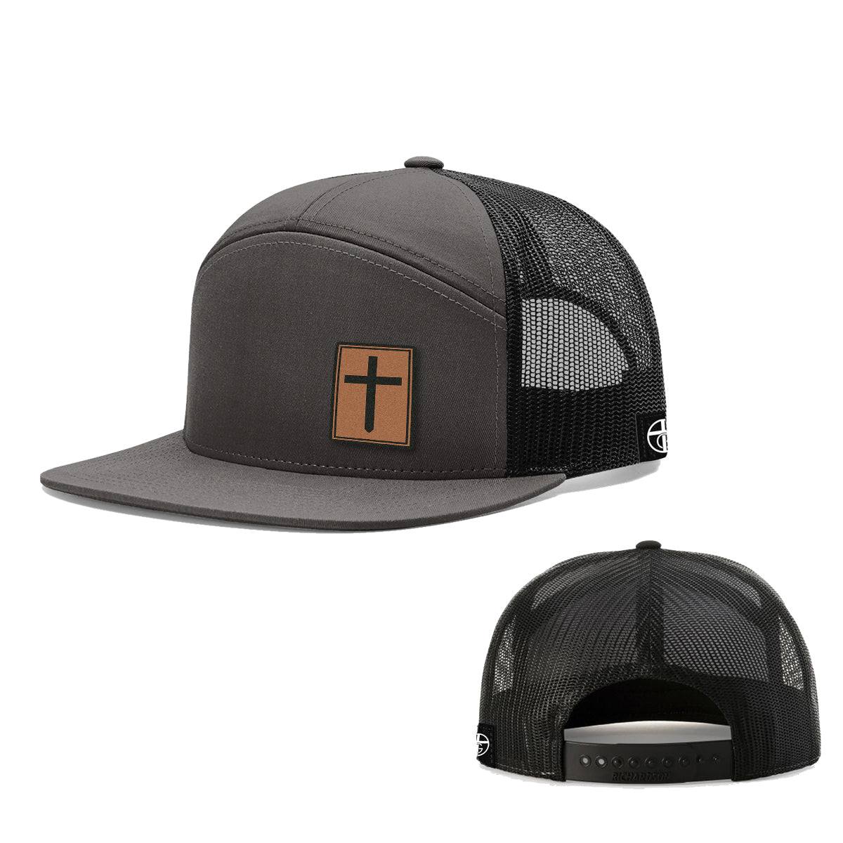 Cross Leather Patch 7 Panel Hats