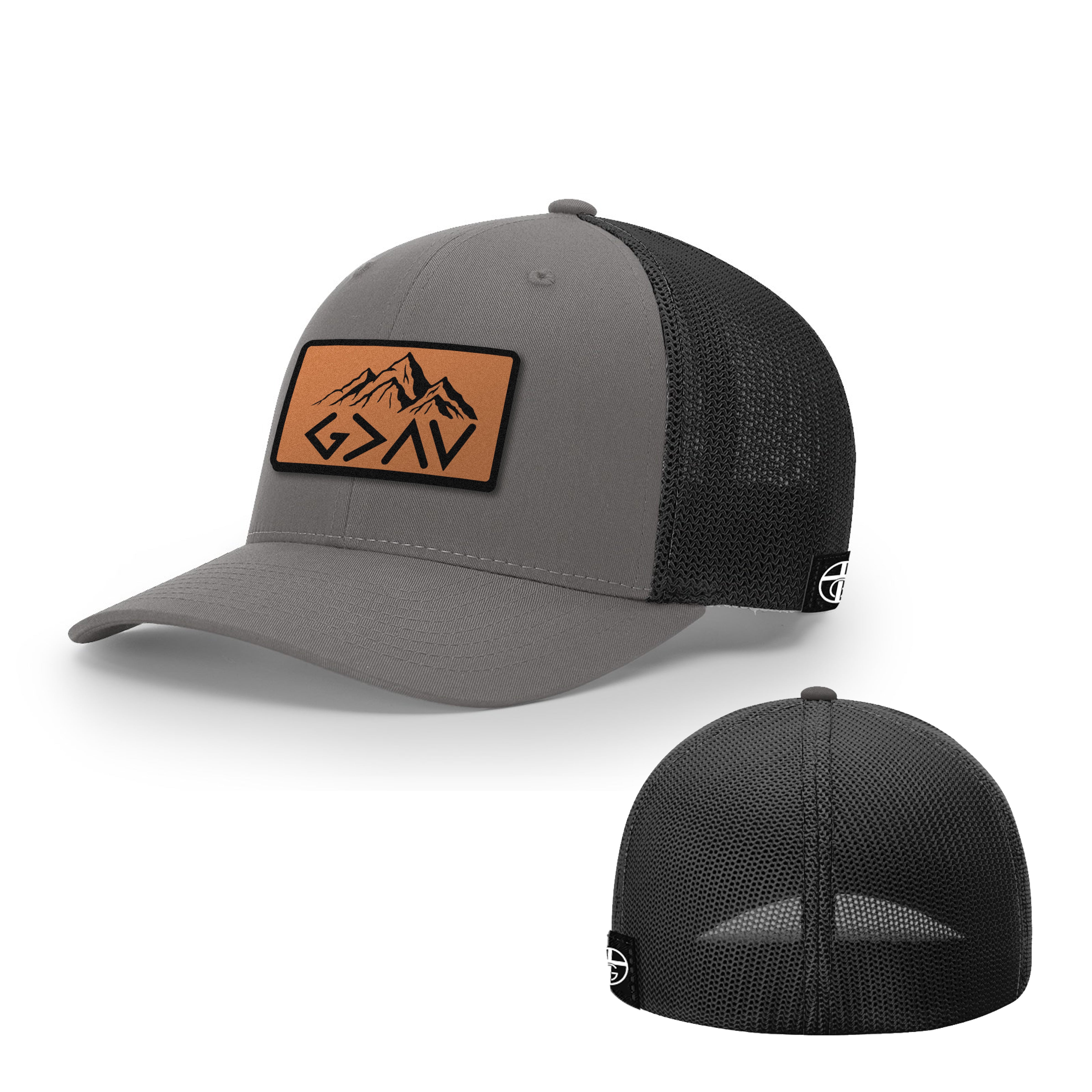 God Is Greater Than The Highs And Lows Mountain Leather Patch Hats