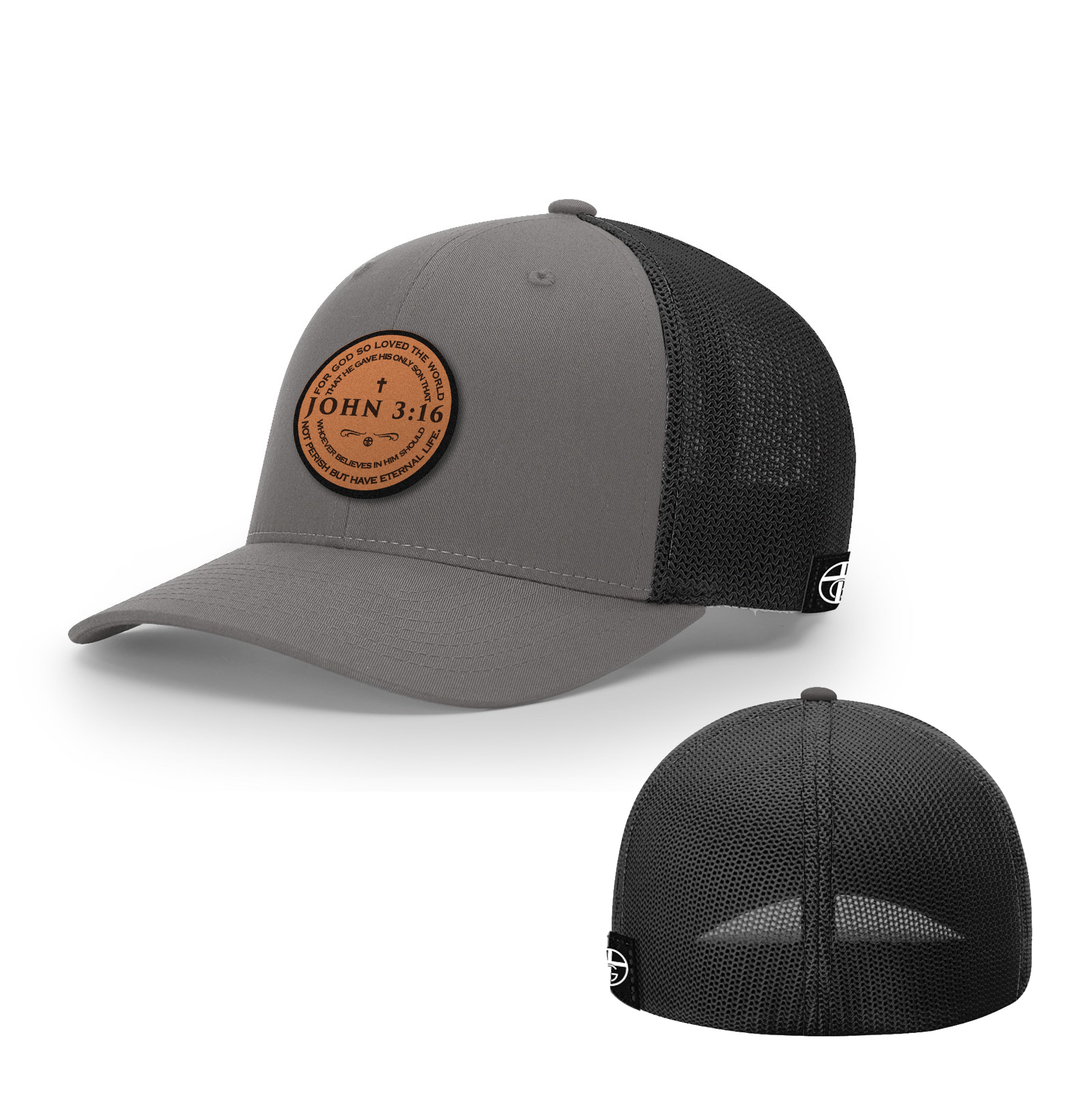 John 3:16 Circle Leather Patch Hats