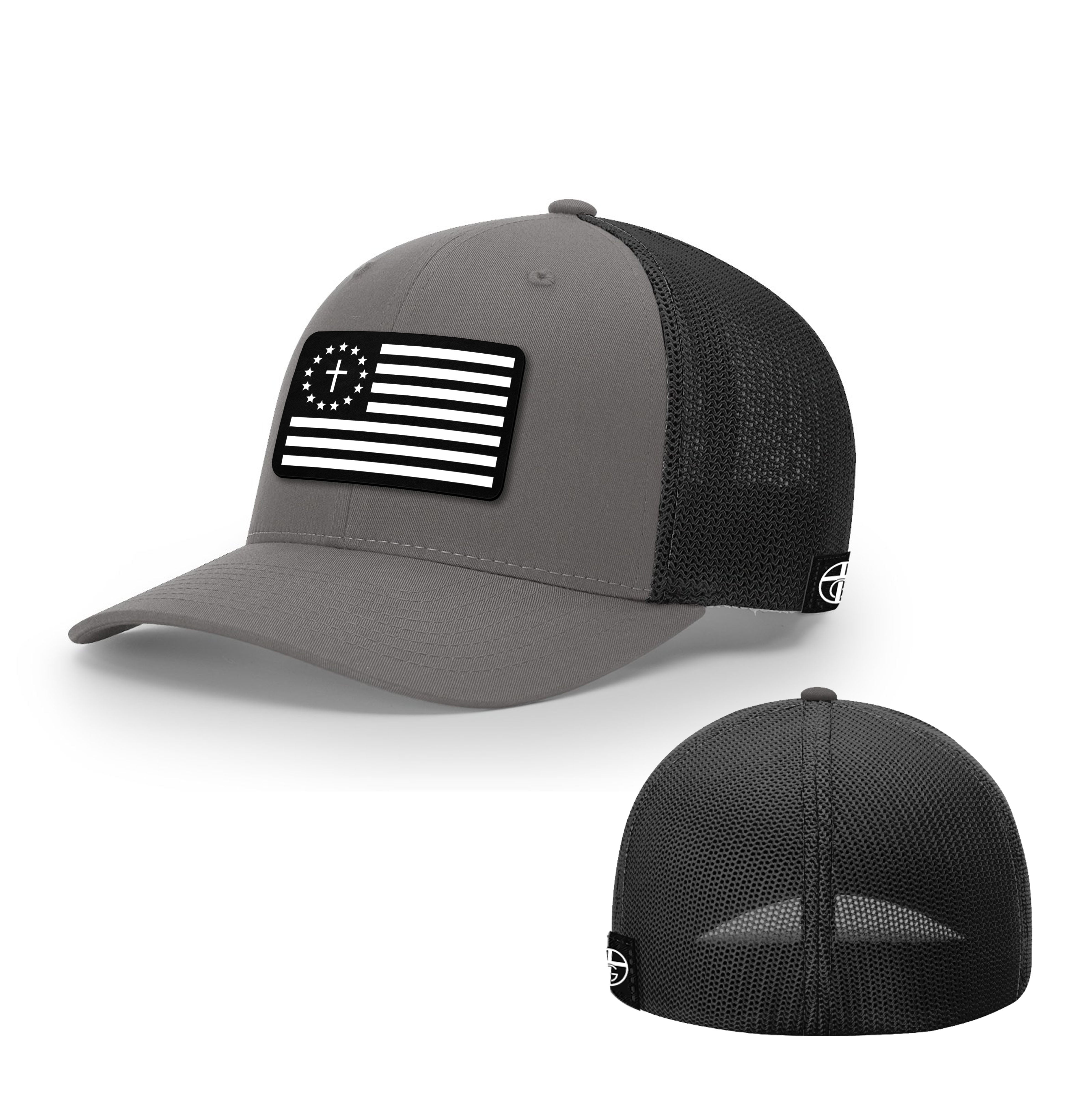 One Nation Under God White Leather Patch Hats