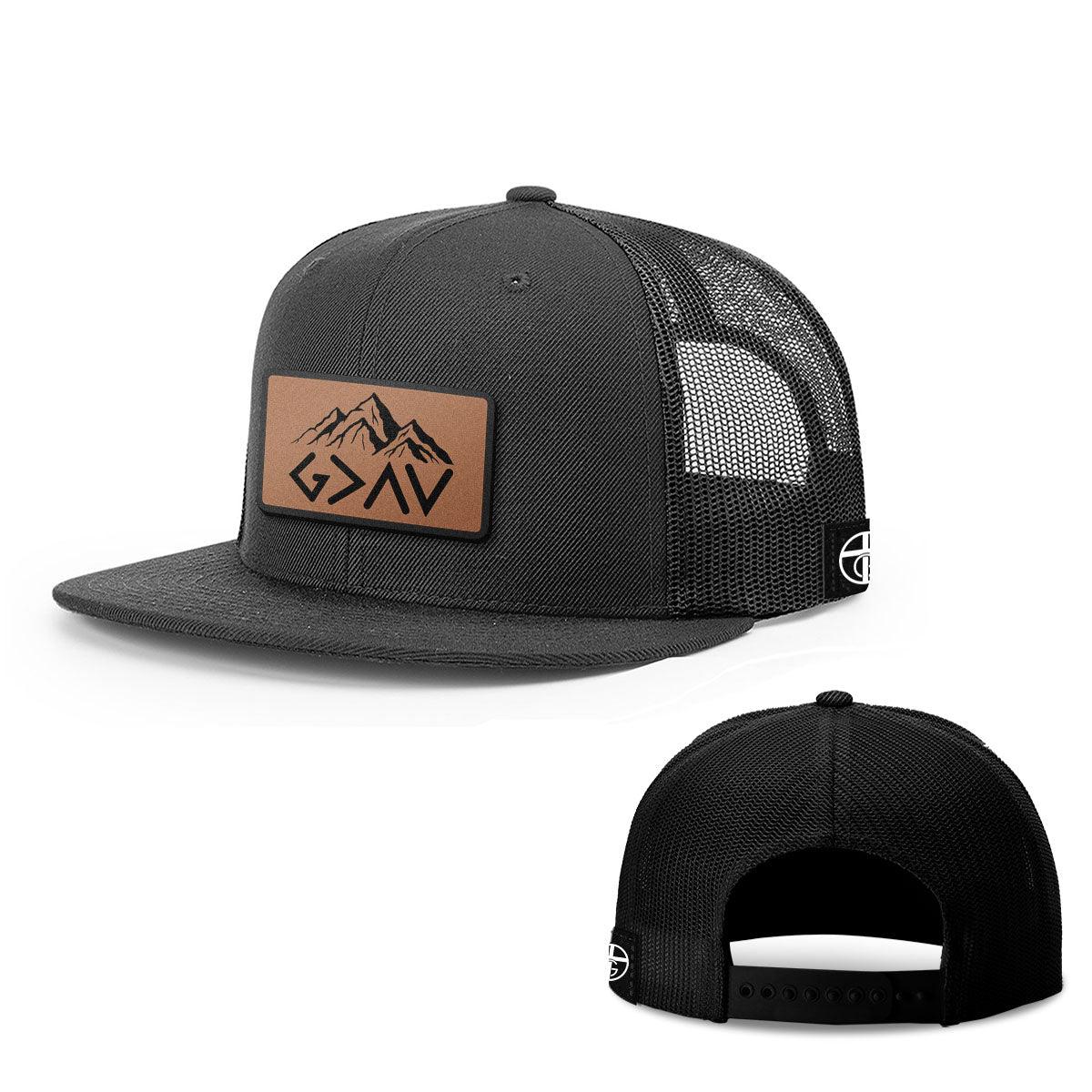 God Is Greater Than The Highs And Lows Mountain Leather Patch Hats - Our True God