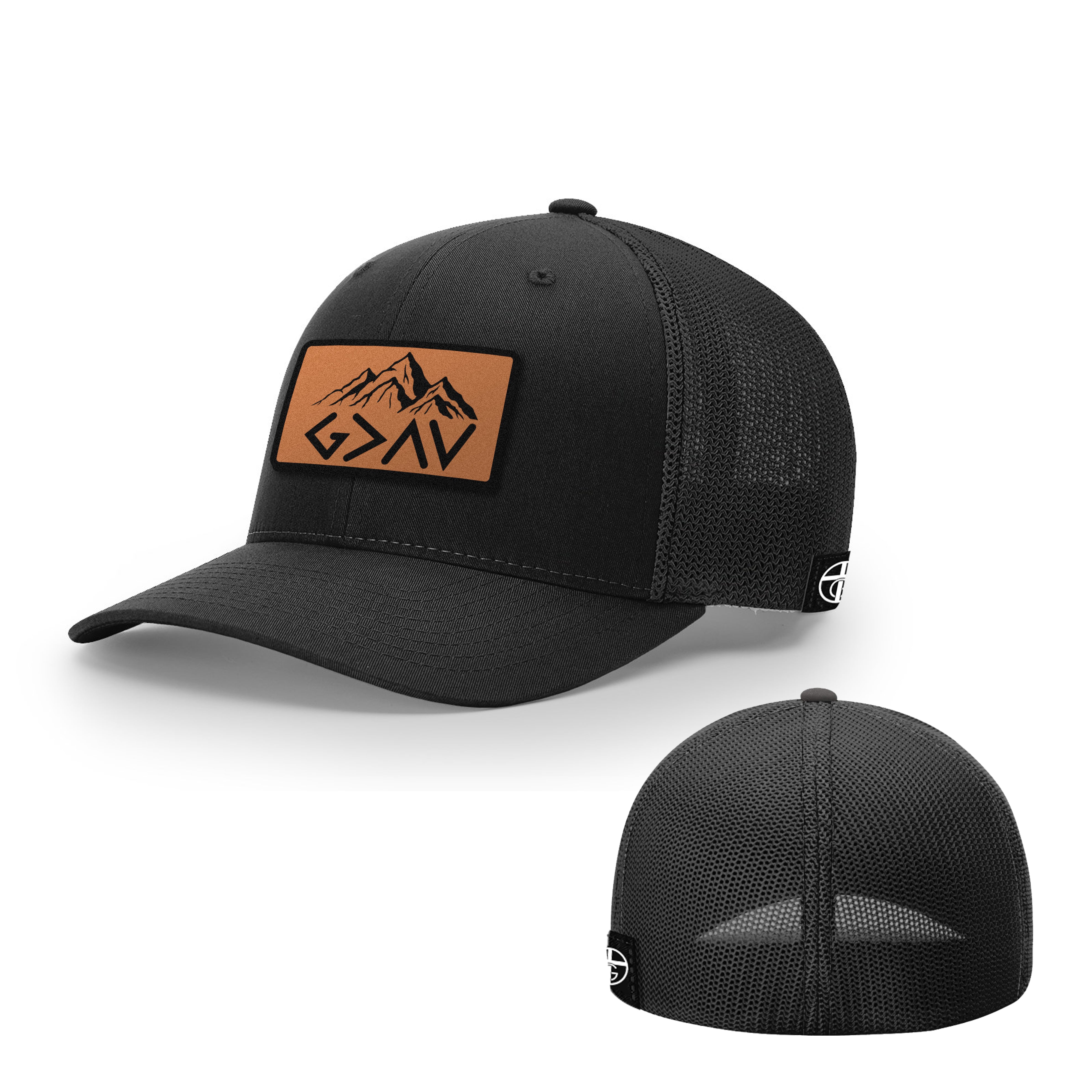 God Is Greater Than The Highs And Lows Mountain Leather Patch Hats