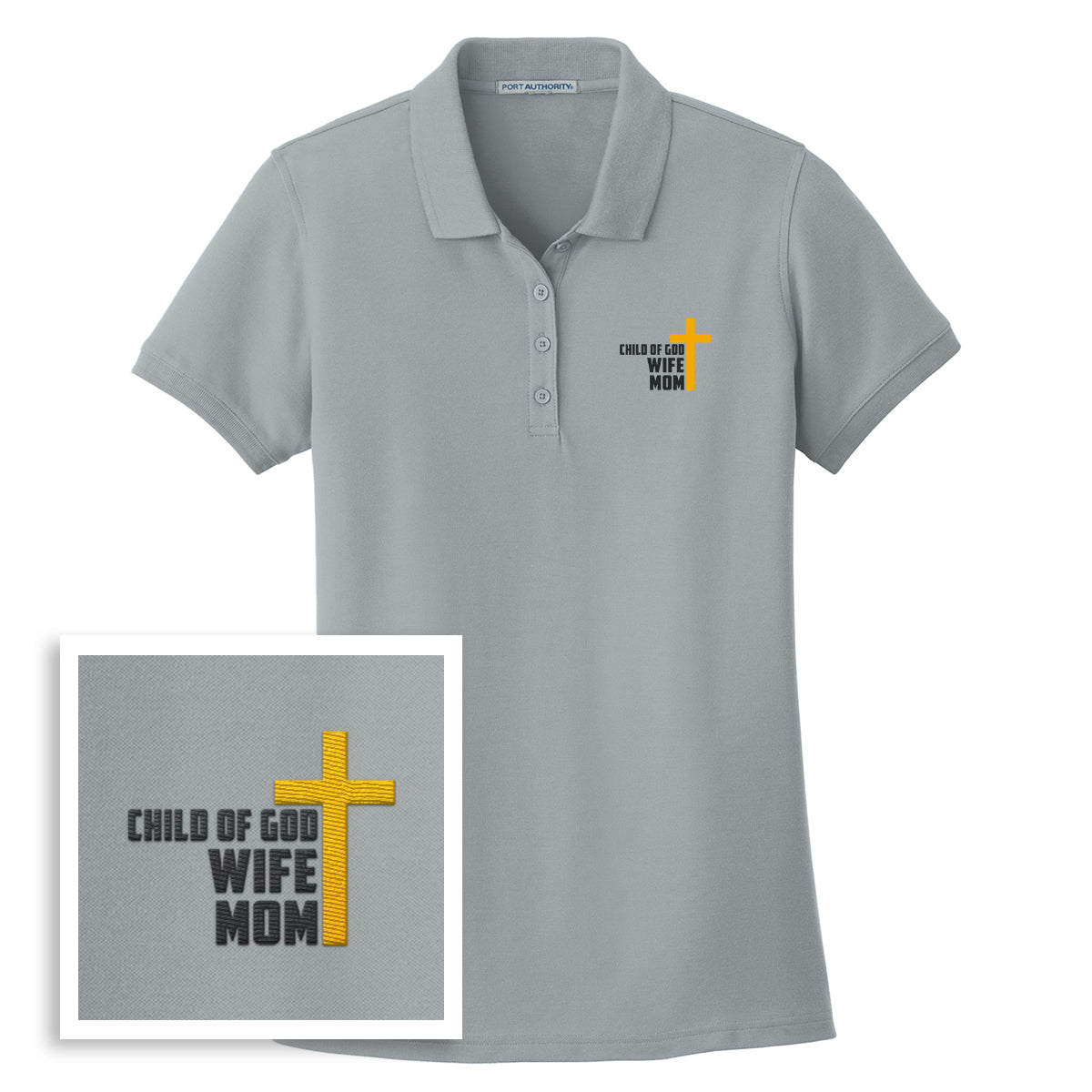 Child of God, Wife, Mom Women's Performance Polo Shirt