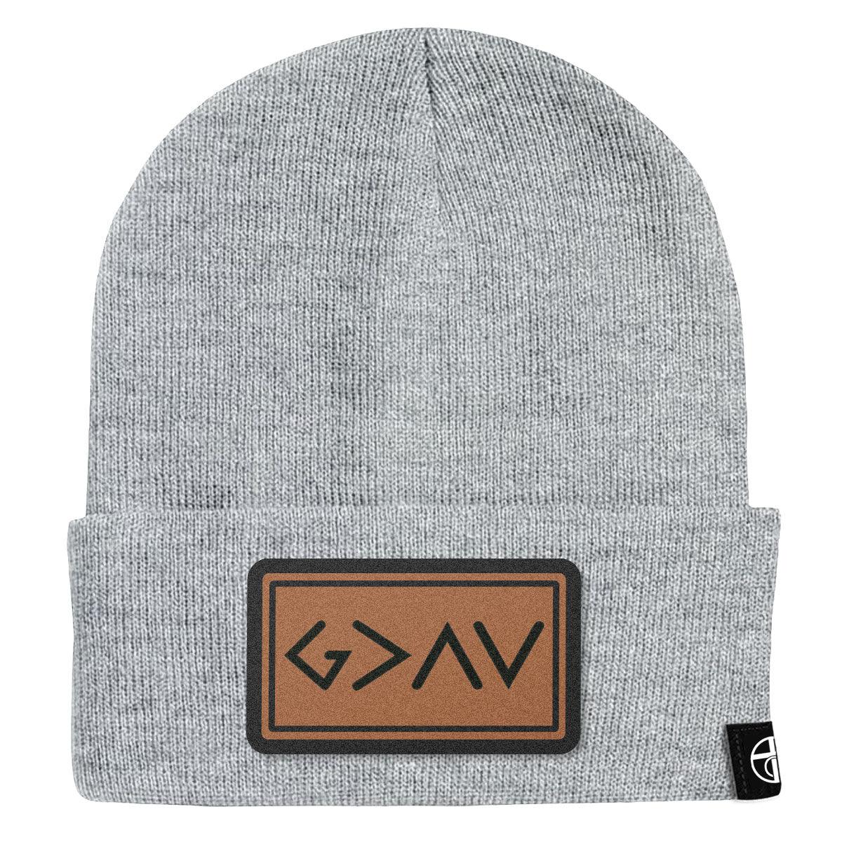 God is Greater Than High and Lows Leather Patch Beanies - Our True God