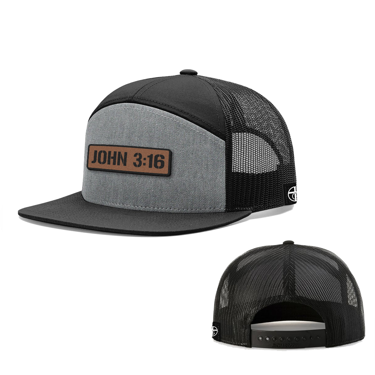 John 3:16 Leather Patch 7 Panel Hats