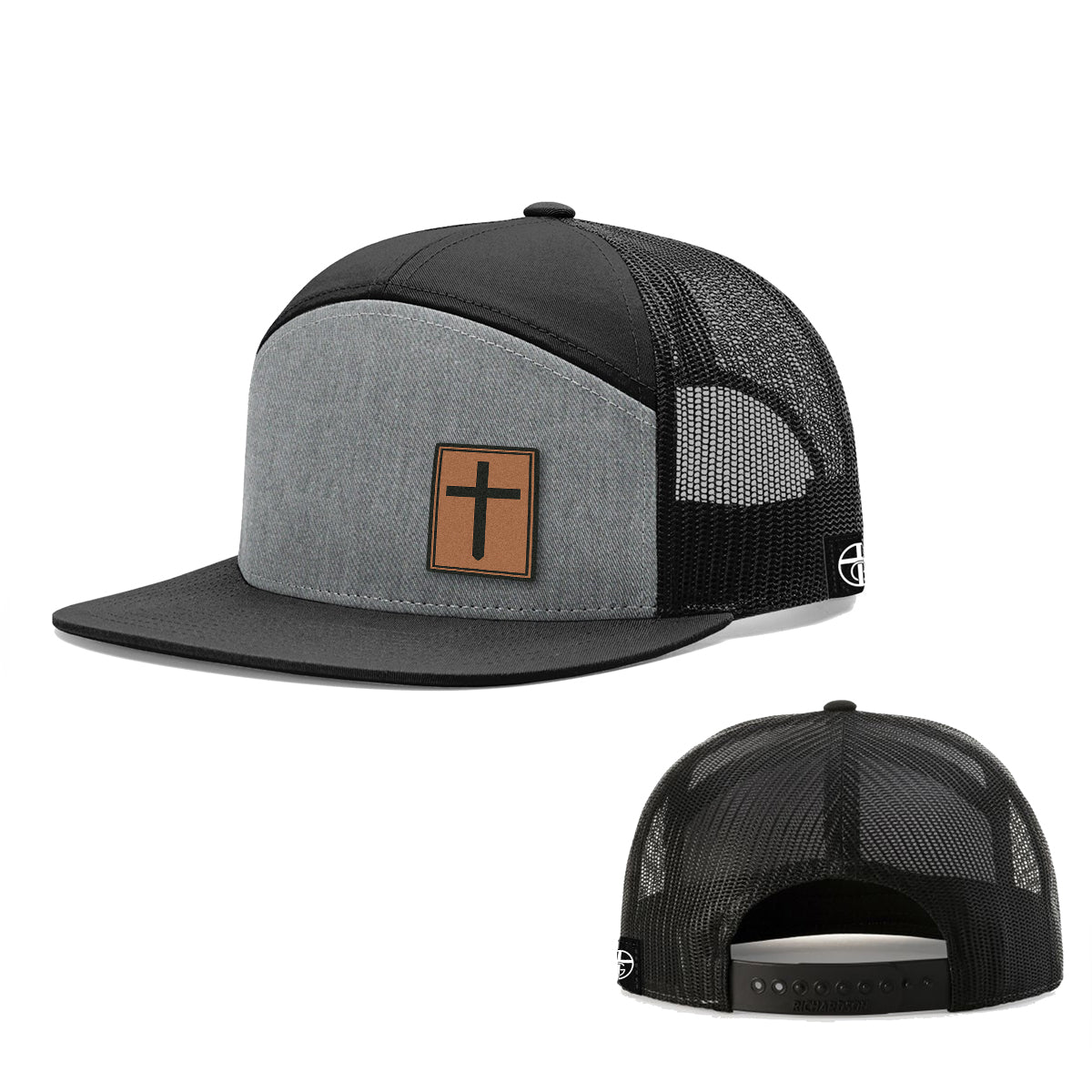 Cross Leather Patch 7 Panel Hats