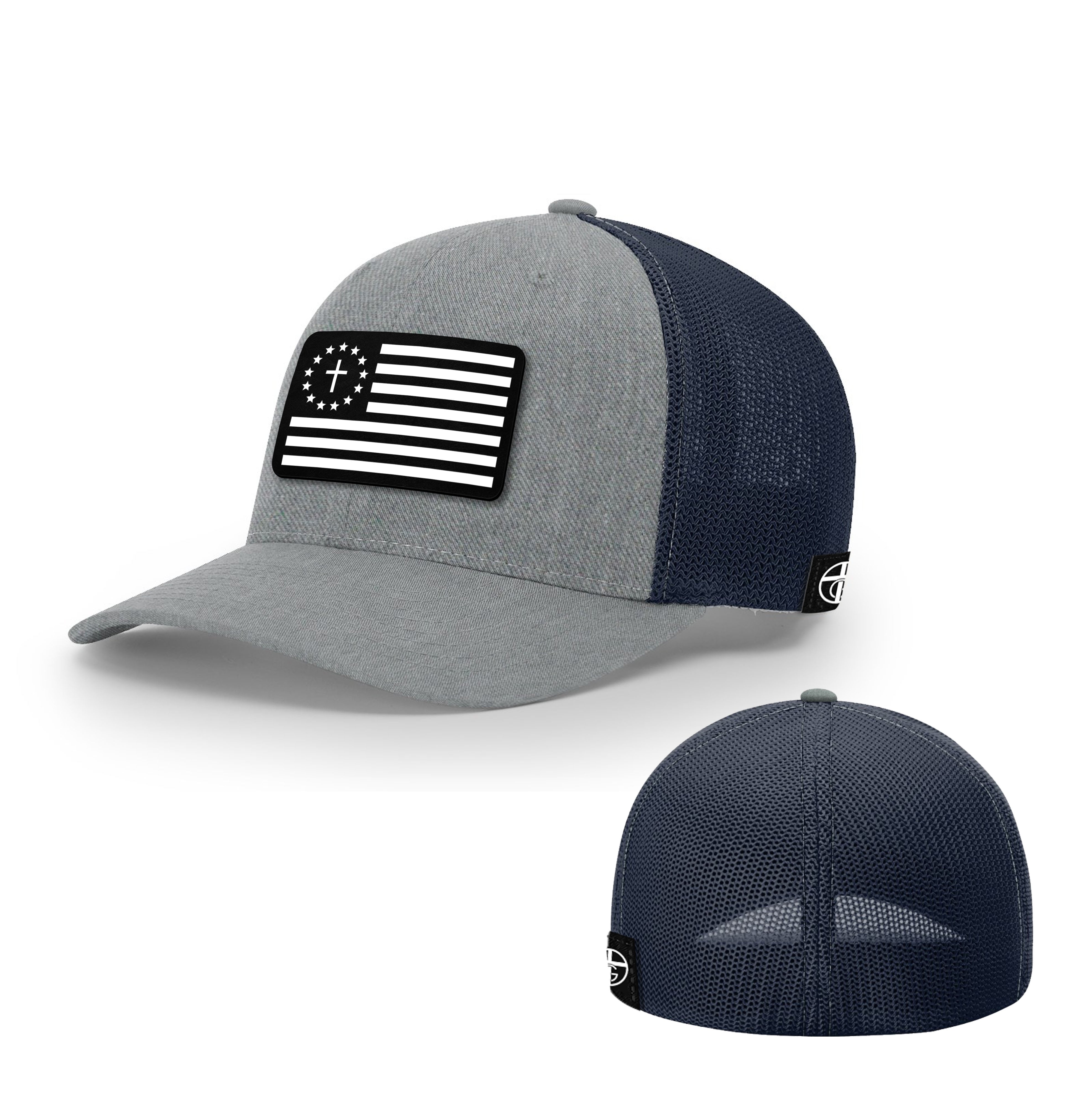 One Nation Under God White Leather Patch Hats