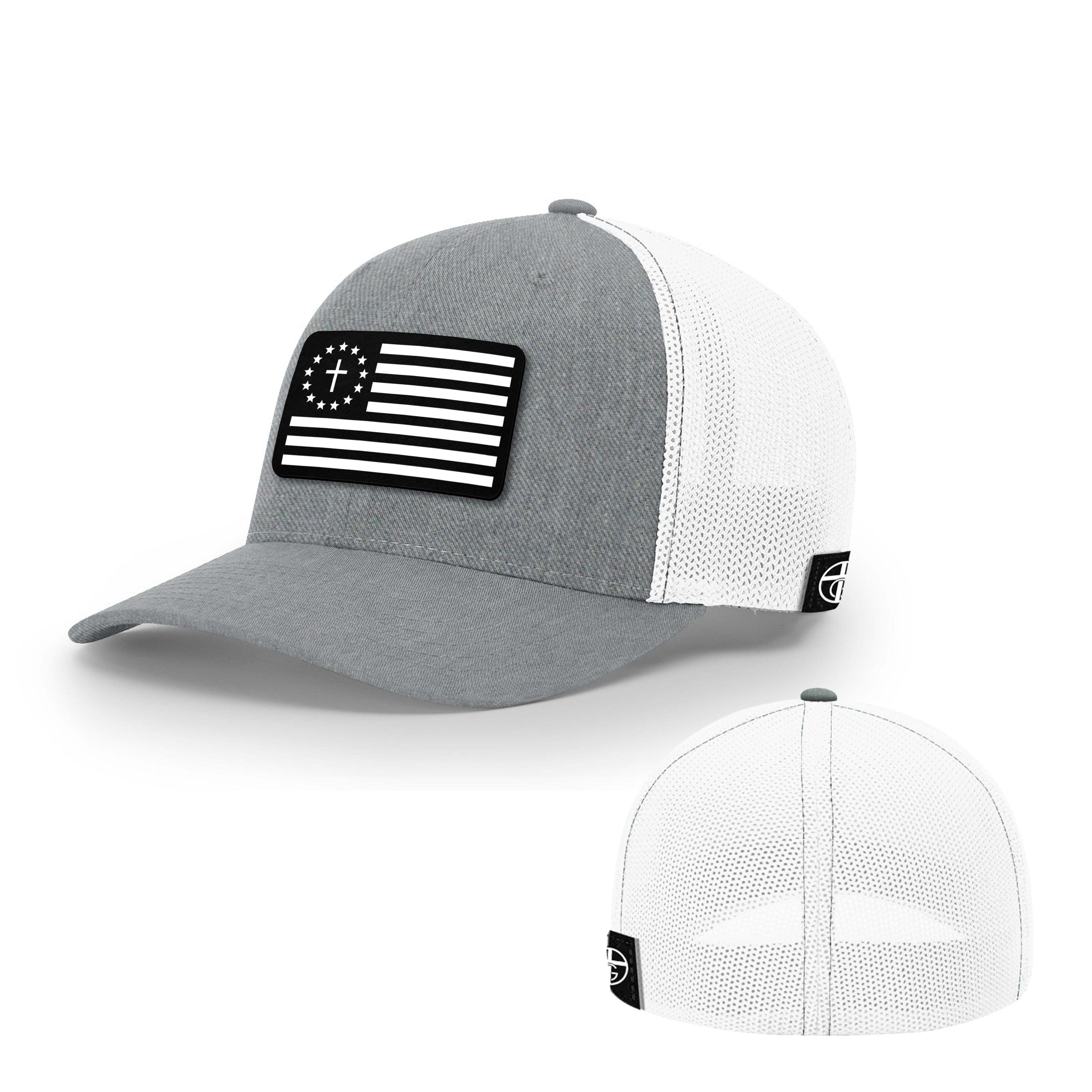 One Nation Under God White Leather Patch Hats