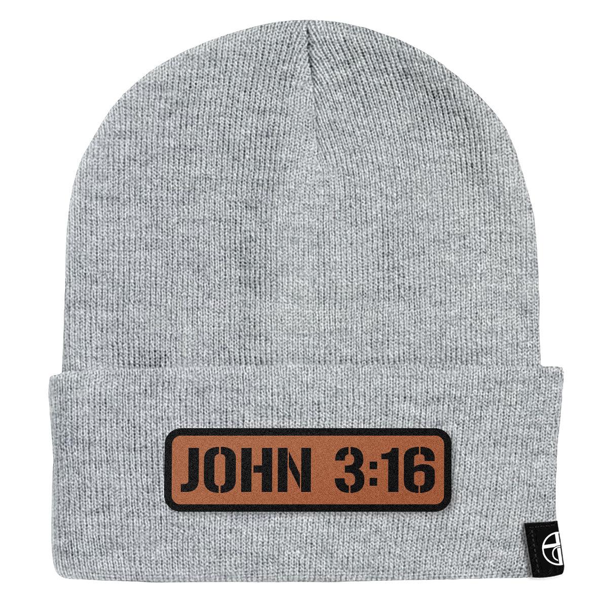 John 3:16 Leather Patch Beanies - Our True God