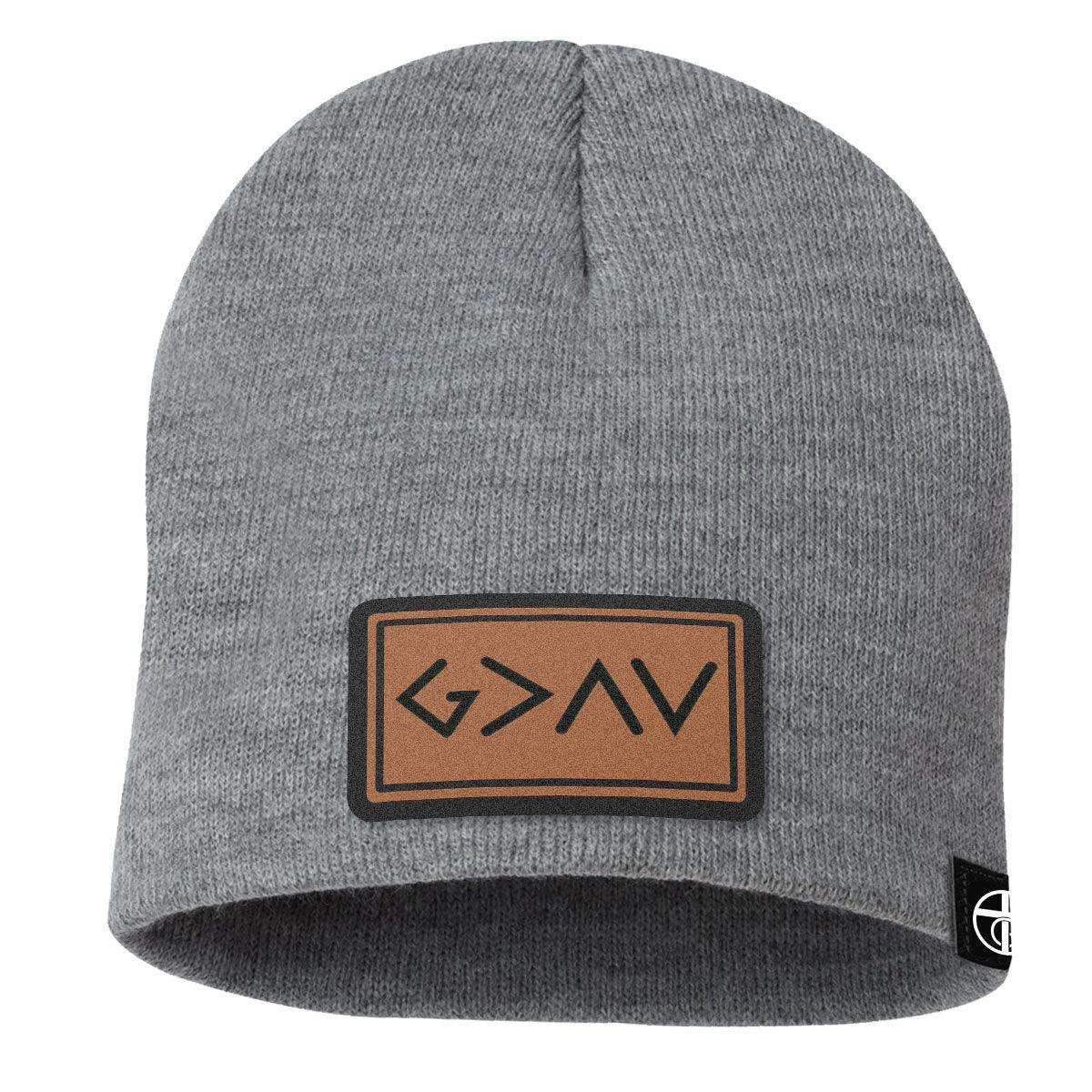 God is Greater Than High and Lows Leather Patch Beanies - Our True God