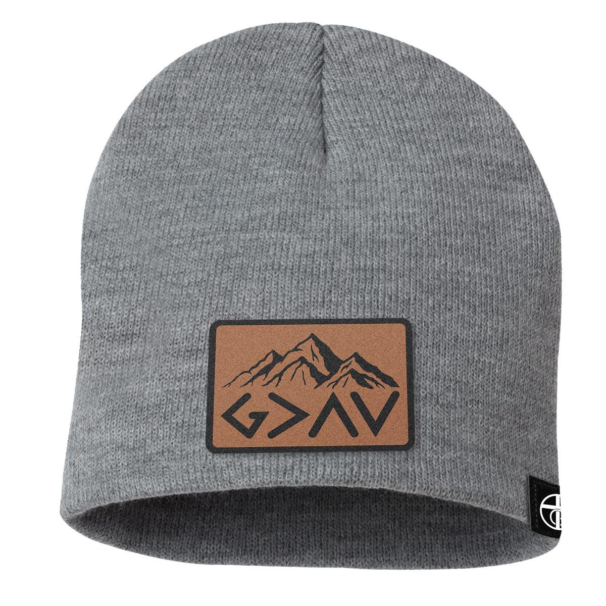 God Is Greater Than The Highs And Lows Mountain Leather Patch Beanies - Our True God