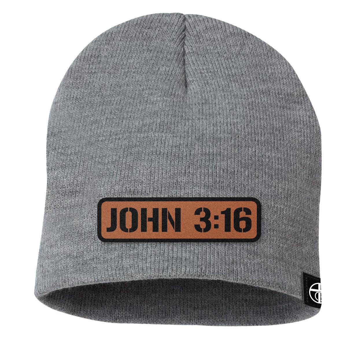 John 3:16 Leather Patch Beanies - Our True God