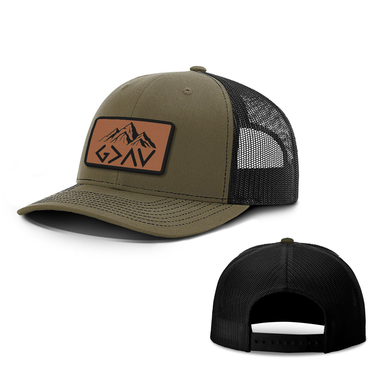 God Is Greater Than The Highs And Lows Mountain Leather Patch Hats