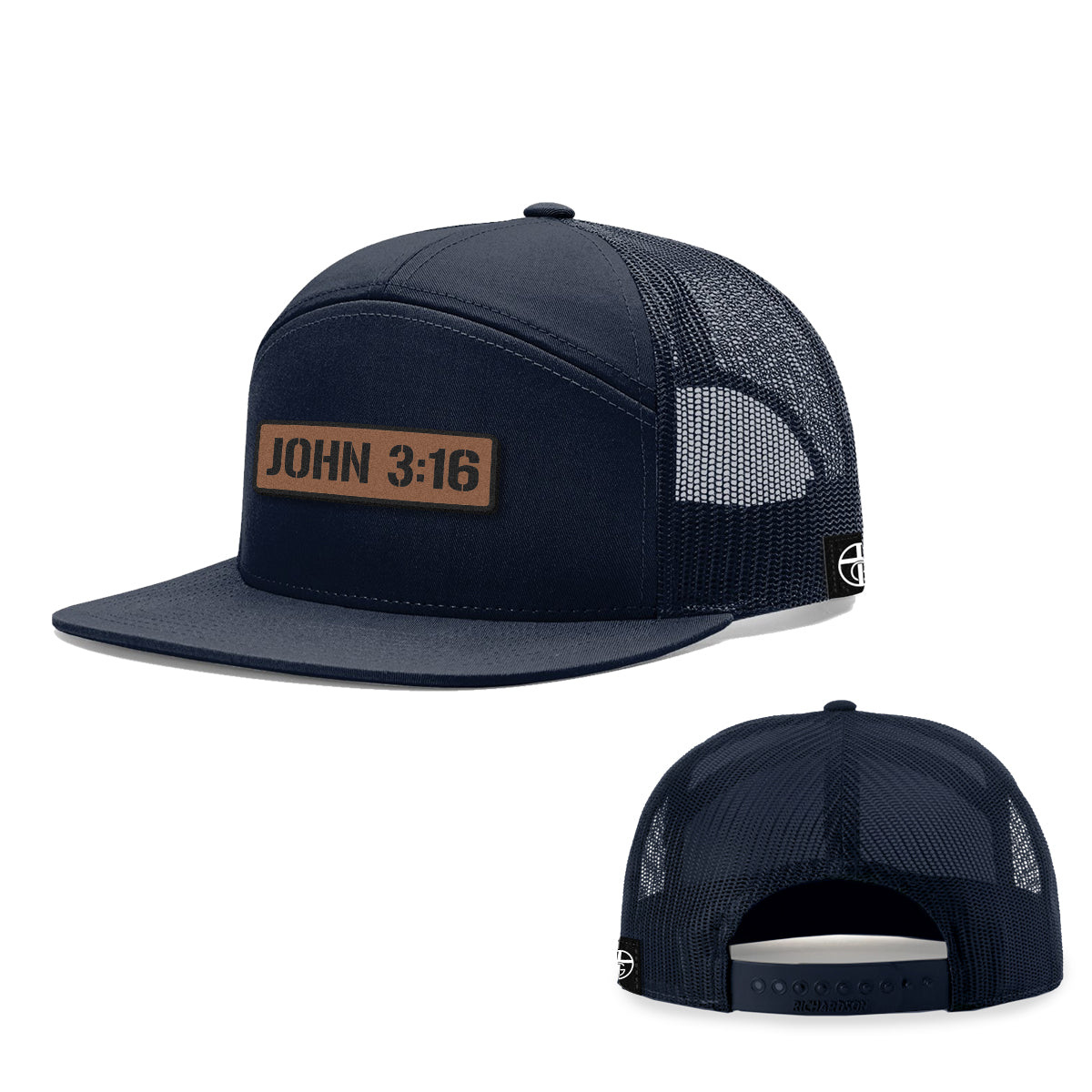 John 3:16 Leather Patch 7 Panel Hats