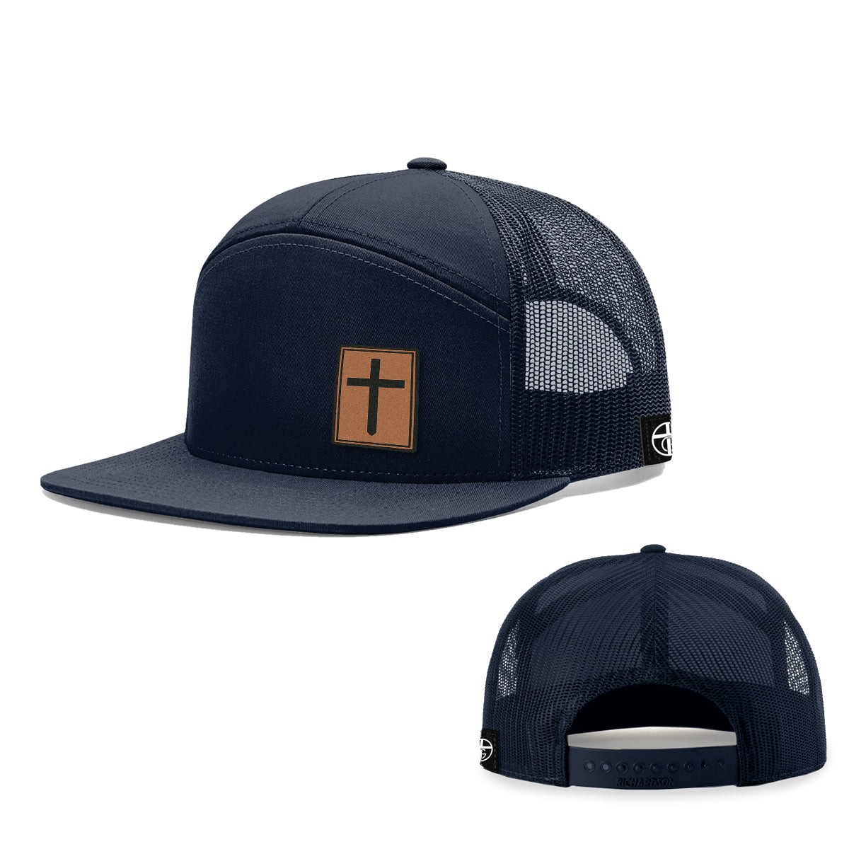 Cross Leather Patch 7 Panel Hats