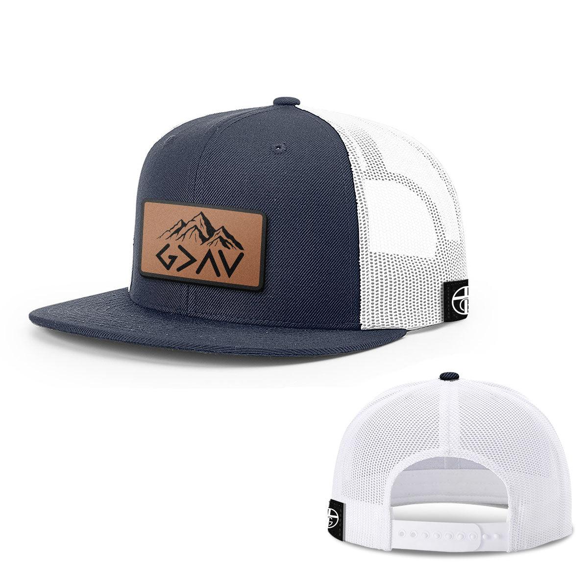 God Is Greater Than The Highs And Lows Mountain Leather Patch Hats - Our True God