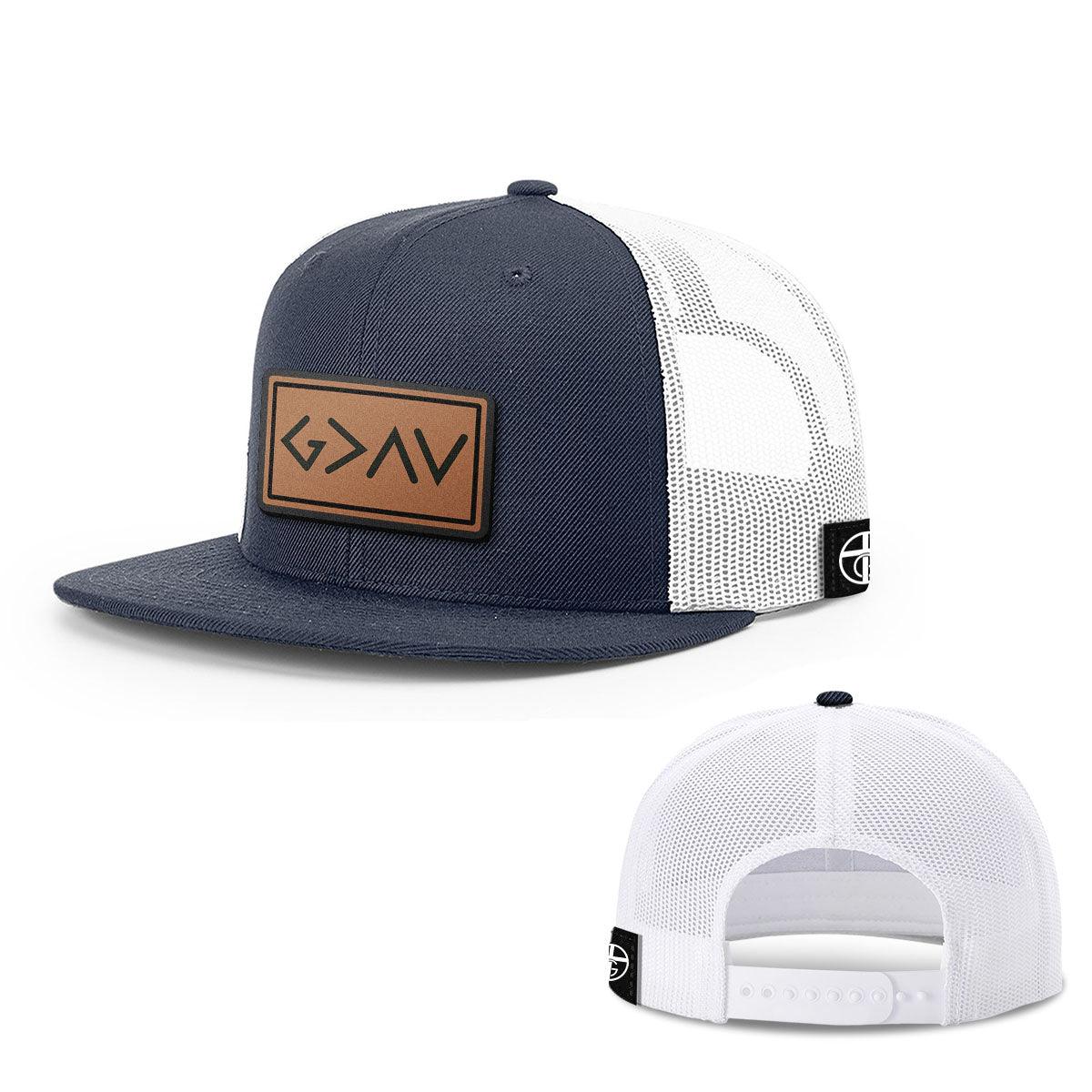 God is Greater Than High and Lows Leather Patch Hats - Our True God