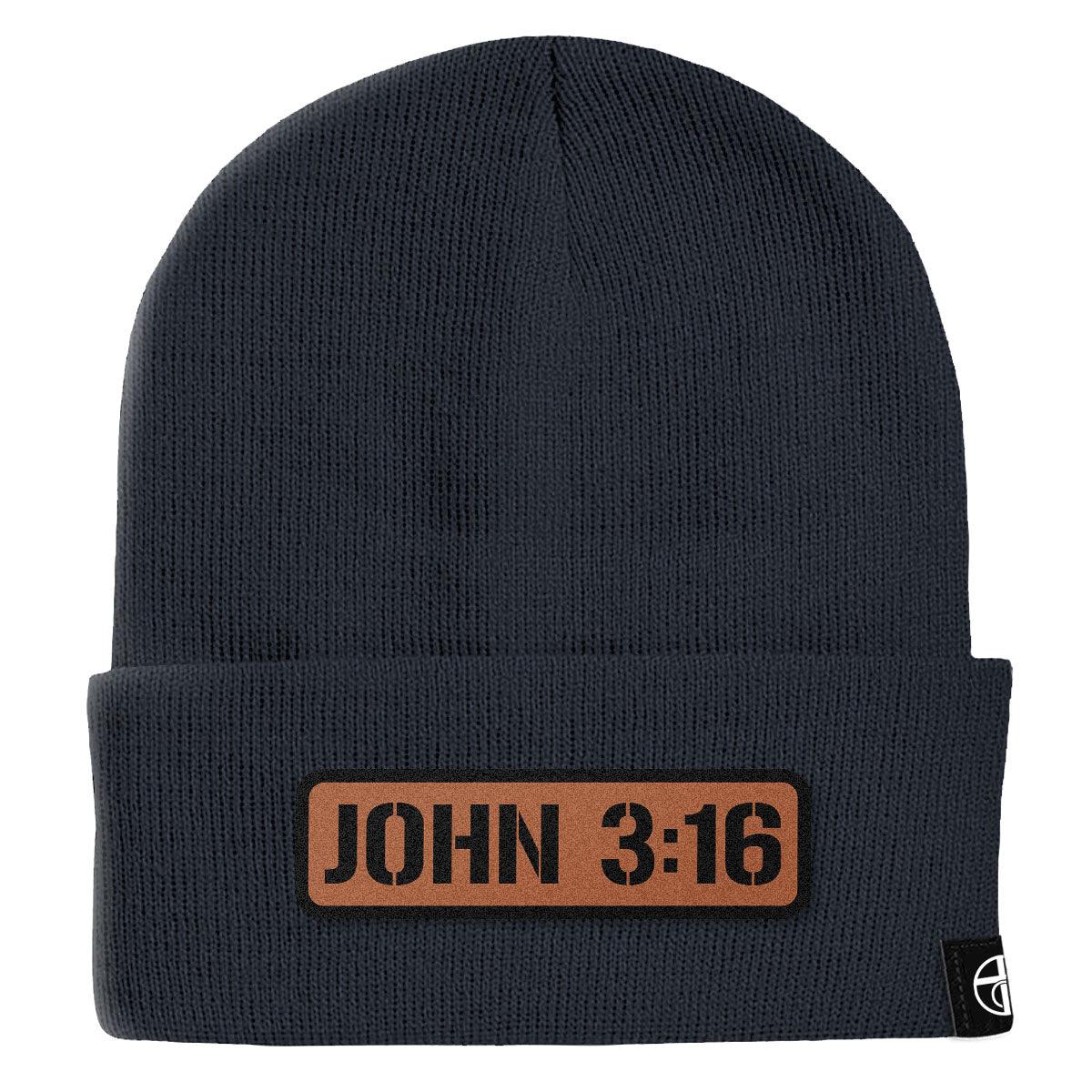 John 3:16 Leather Patch Beanies - Our True God