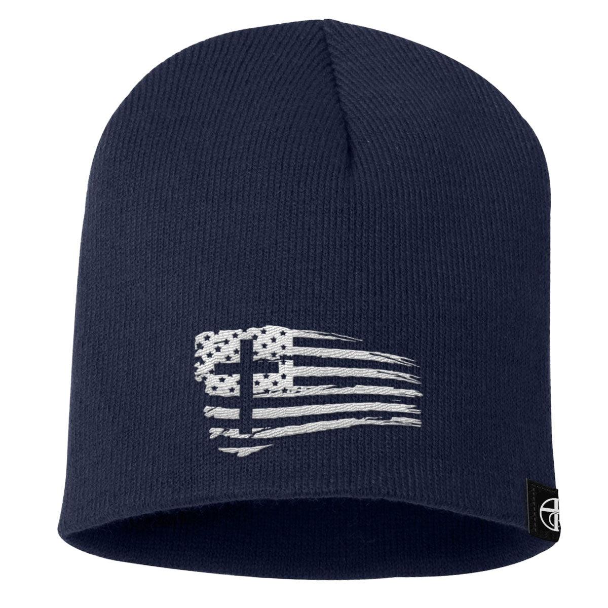 Tattered Flag Cross Beanies - Our True God