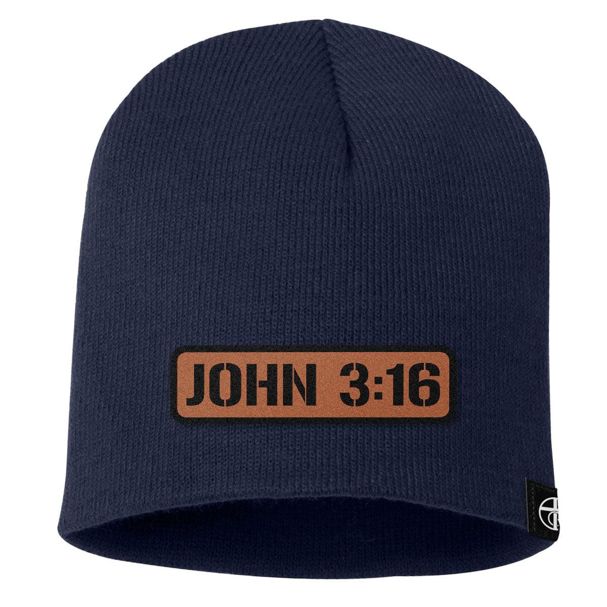 John 3:16 Leather Patch Beanies - Our True God