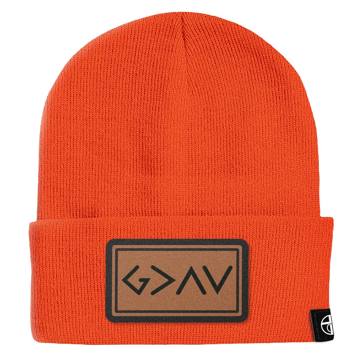 God is Greater Than High and Lows Leather Patch Beanies - Our True God