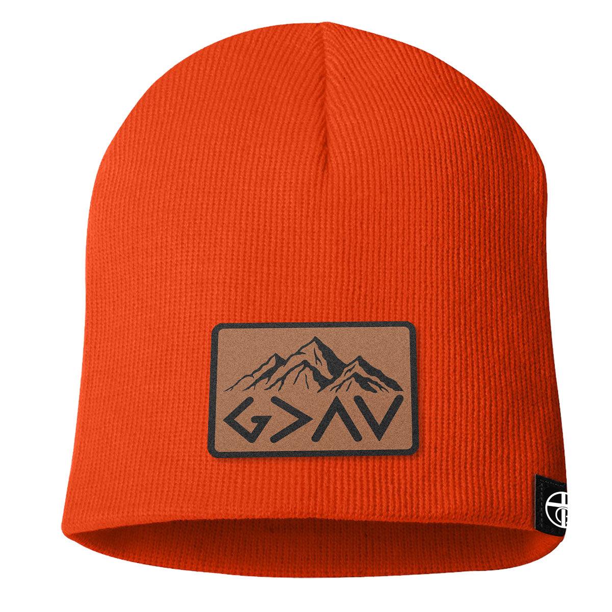 God Is Greater Than The Highs And Lows Mountain Leather Patch Beanies - Our True God