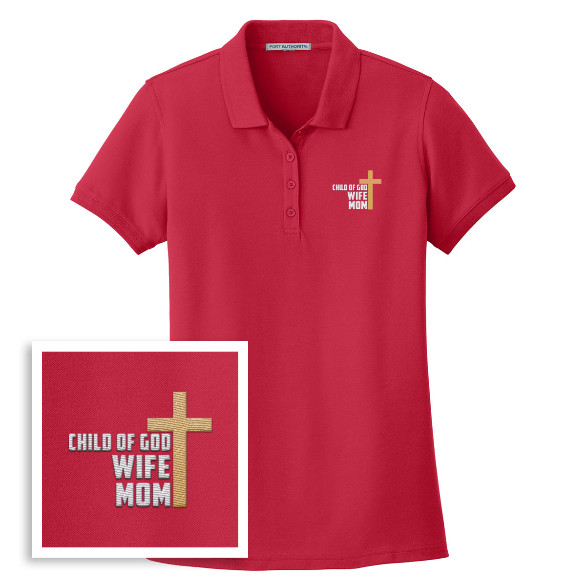 Child of God, Wife, Mom Women's Performance Polo Shirt