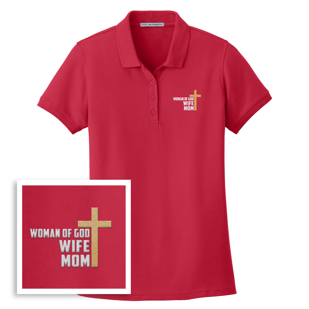 Woman Of God, Wife, Mom Women's Performance Polo Shirt