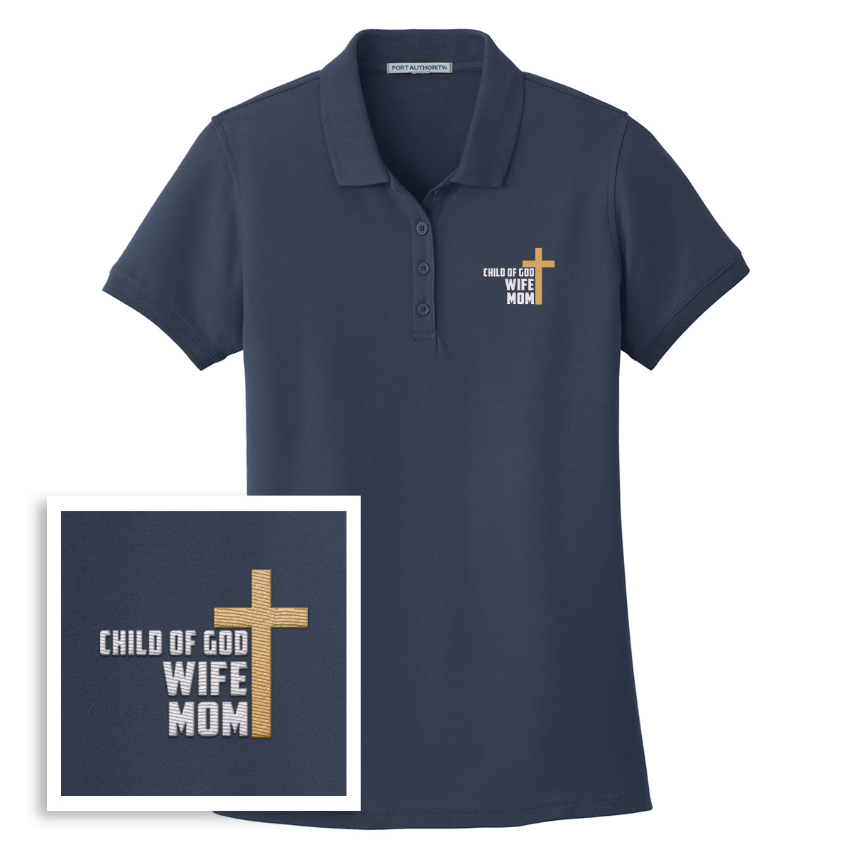 Child of God, Wife, Mom Women's Performance Polo Shirt