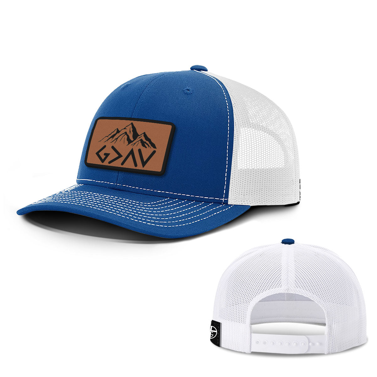 God Is Greater Than The Highs And Lows Mountain Leather Patch Hats