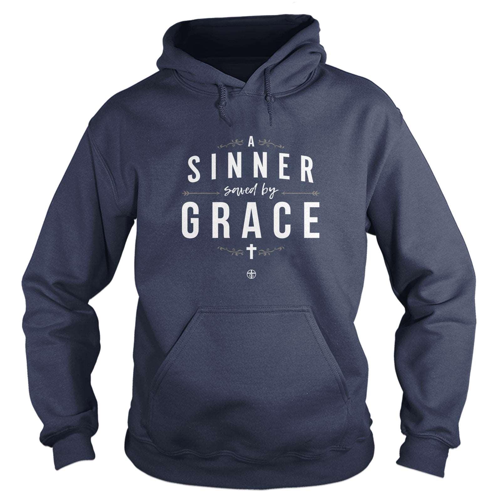 Our True God Apparel Hoodie / Navy / S A Sinner Saved By Grace Hoodie