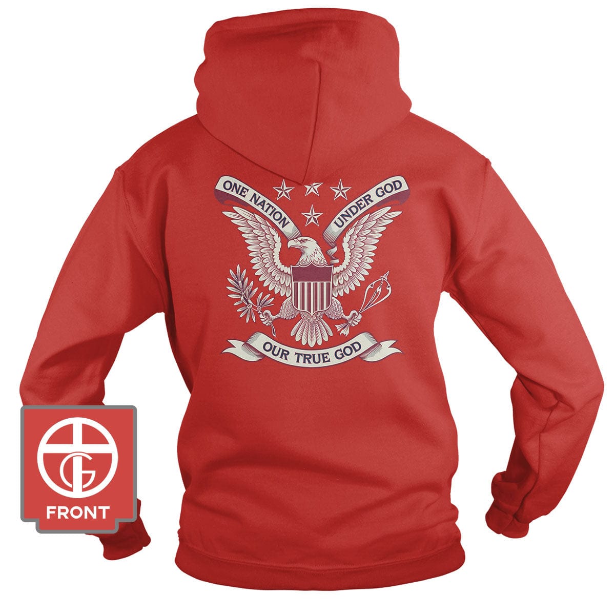 Our True God Apparel Hoodie / Red / S One Nation Under God - Our True God (Back Print)