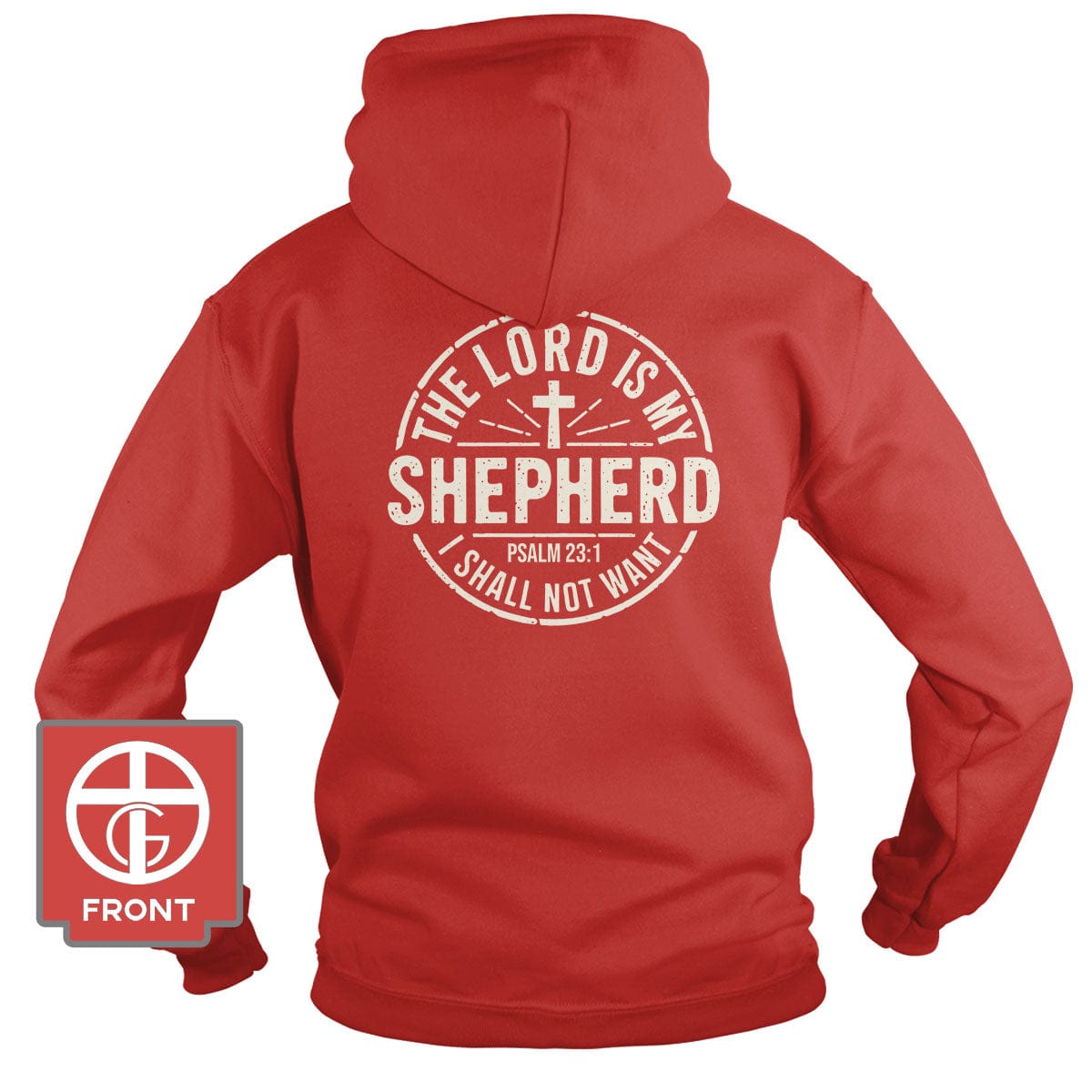 Our True God Apparel Hoodie / Red / S The Lord is my Shepherd (Back Print)