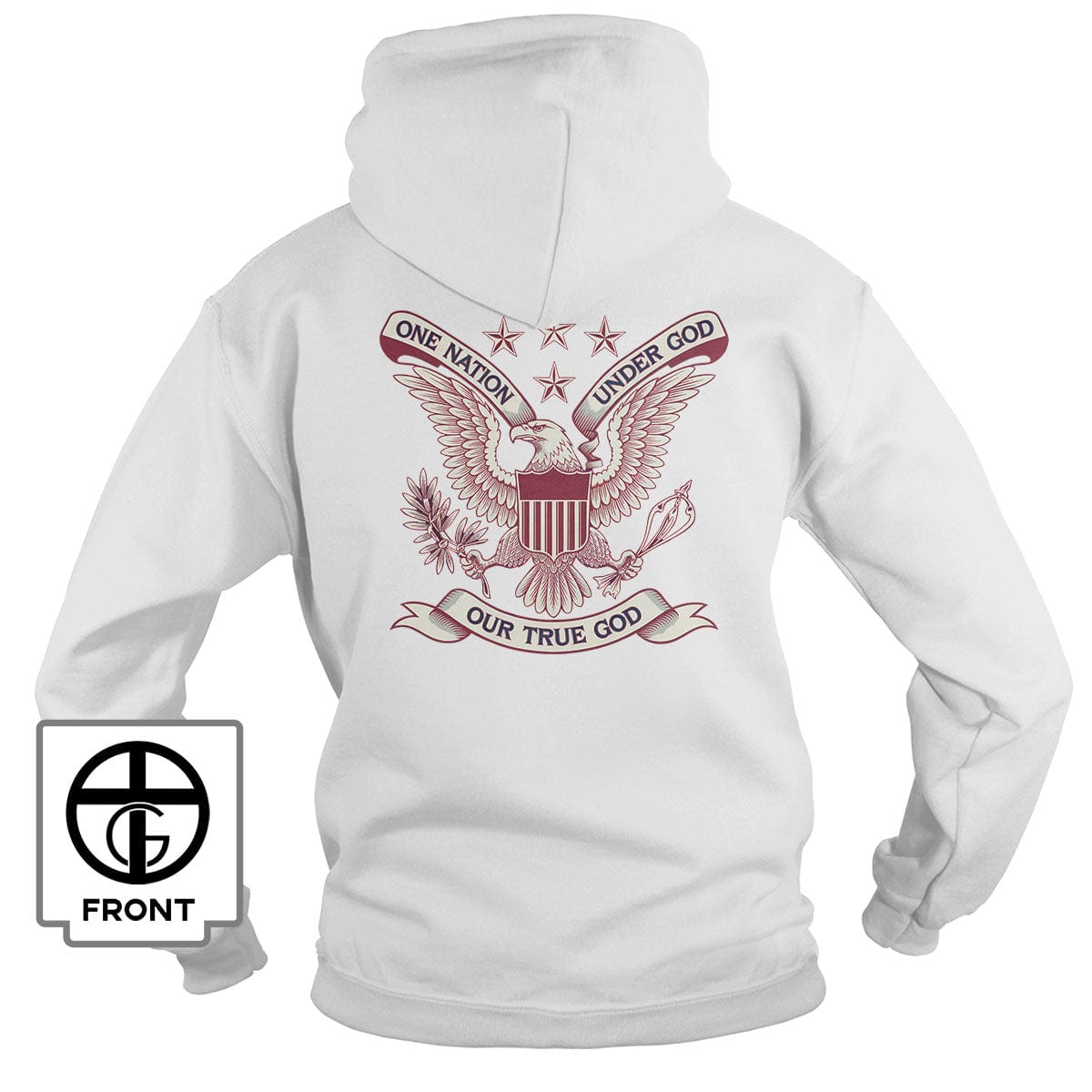 Our True God Apparel Hoodie / White / S One Nation Under God - Our True God (Back Print)