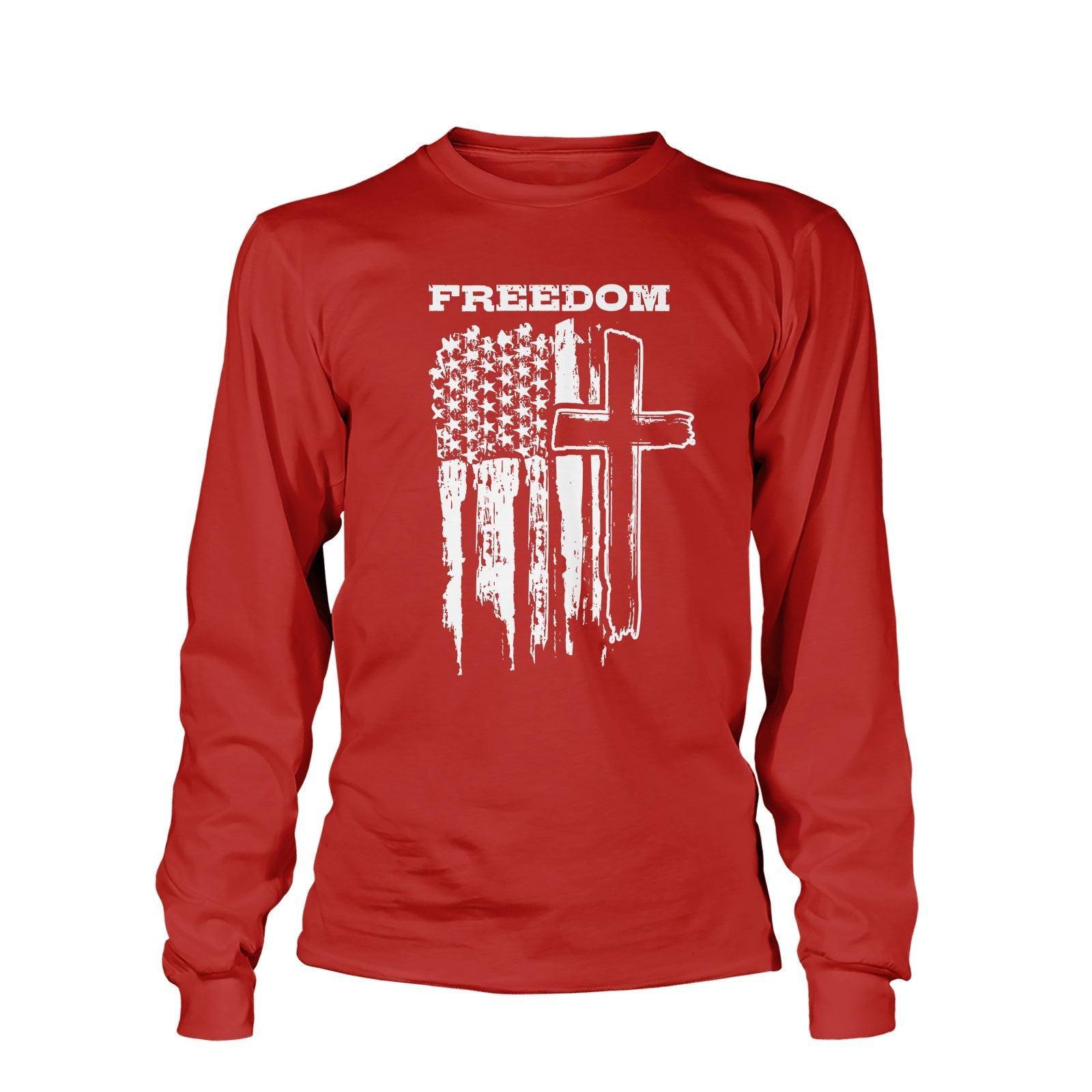 Our True God Apparel Long Sleeves / Red / S Freedom Cross Vertical Flag Long Sleeve T-Shirt