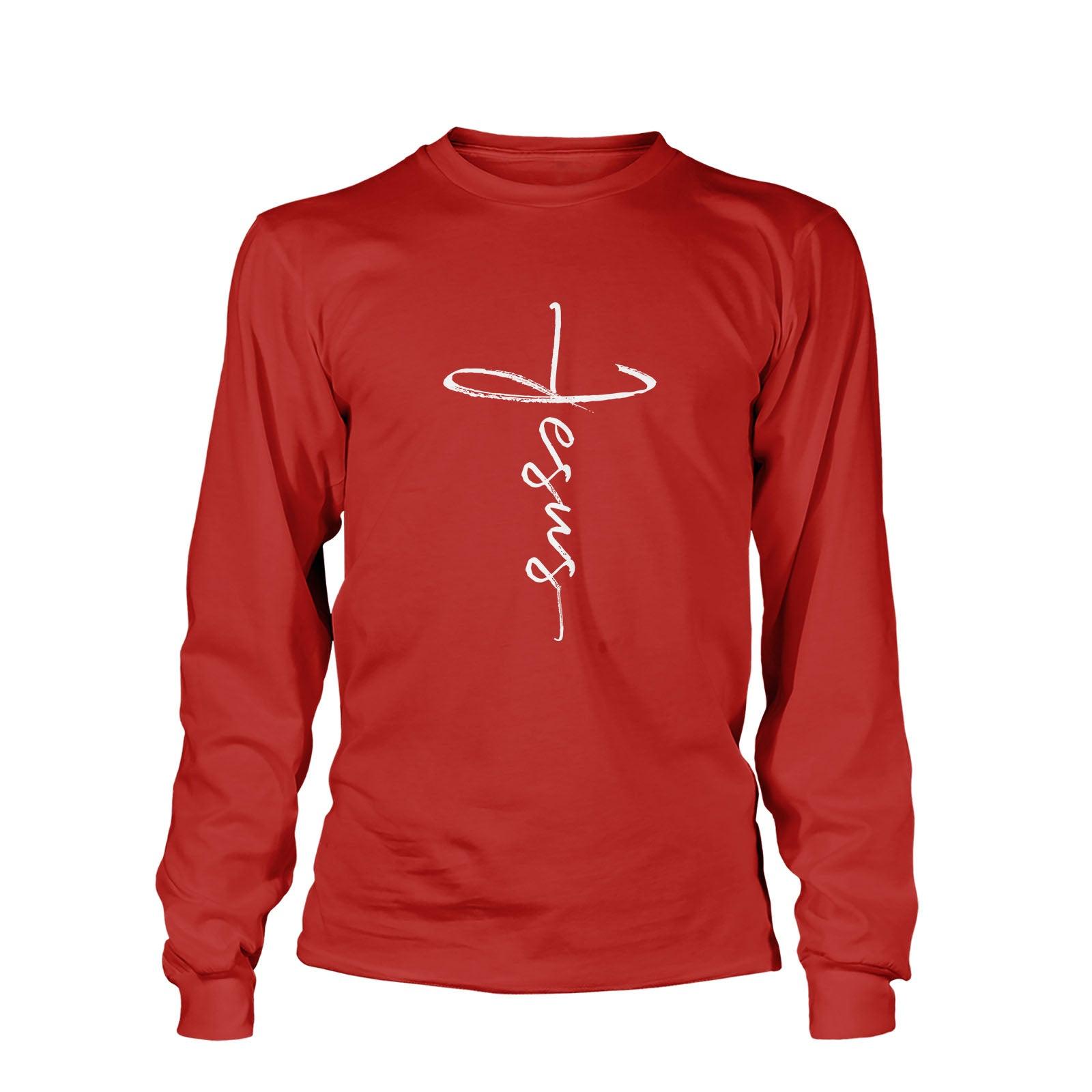 Our True God Apparel Long Sleeves / Red / S Jesus Cross Long Sleeve T-Shirt