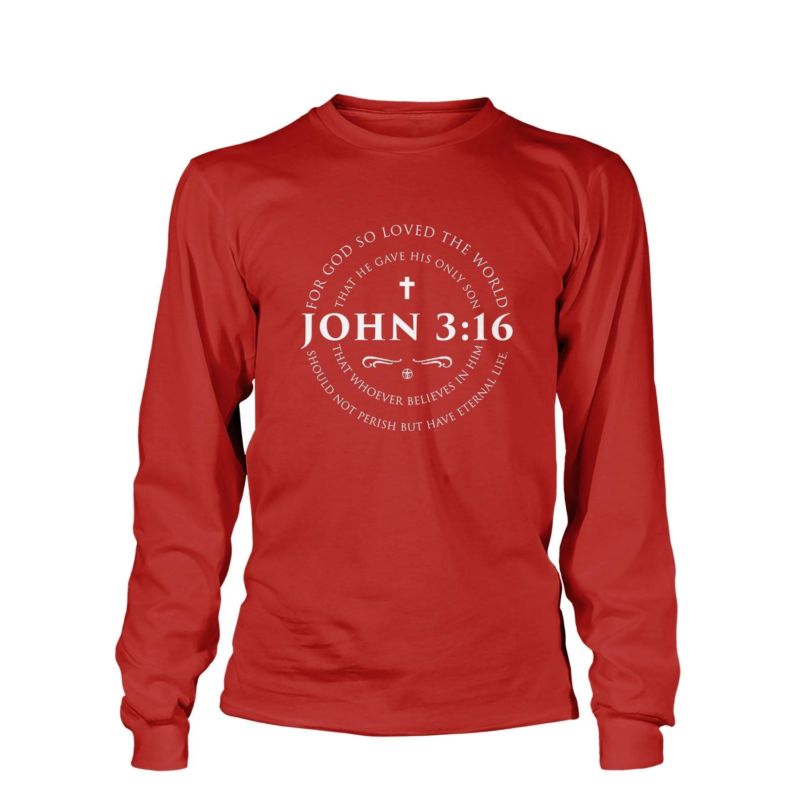 Our True God Apparel Long Sleeves / Red / S John 3:16 Long Sleeve T-Shirt