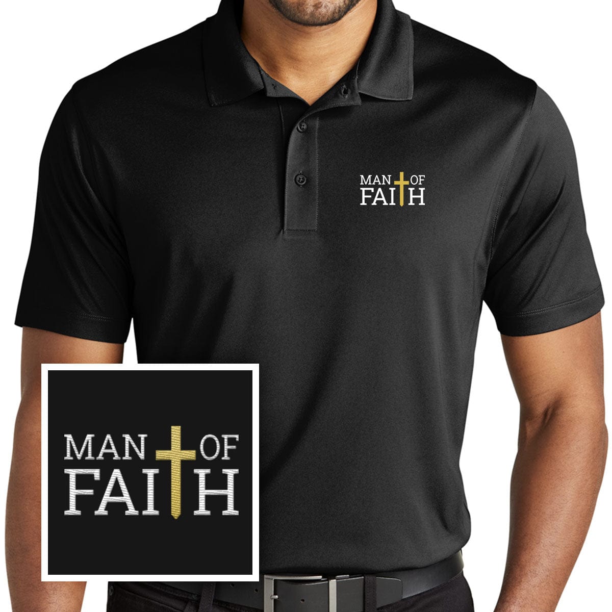 Our True God Apparel Performance Polo / Black / S Man Of Faith Performance Polo Shirt