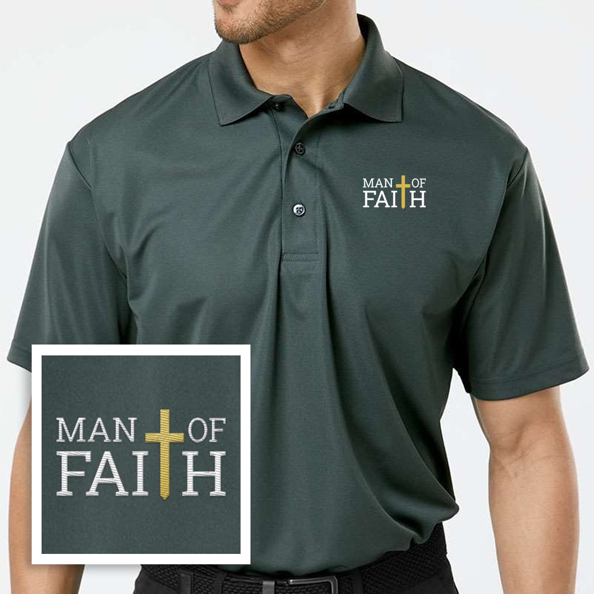 Our True God Apparel Performance Polo / Carbon / S Man Of Faith Performance Polo Shirt