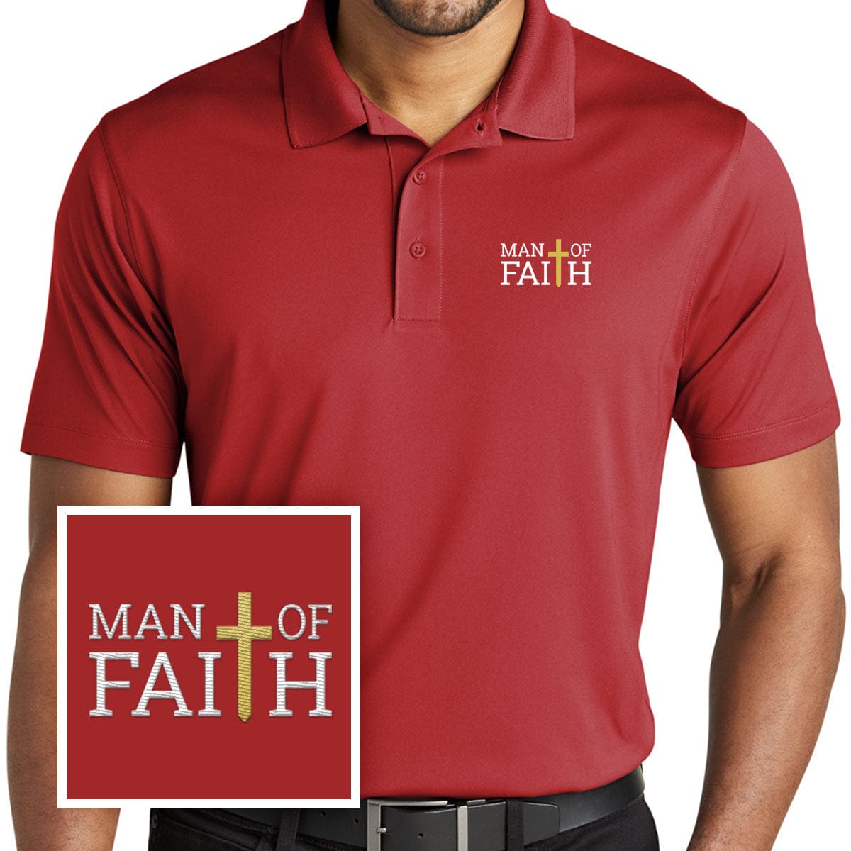 Our True God Apparel Performance Polo / Red / S Man Of Faith Performance Polo Shirt