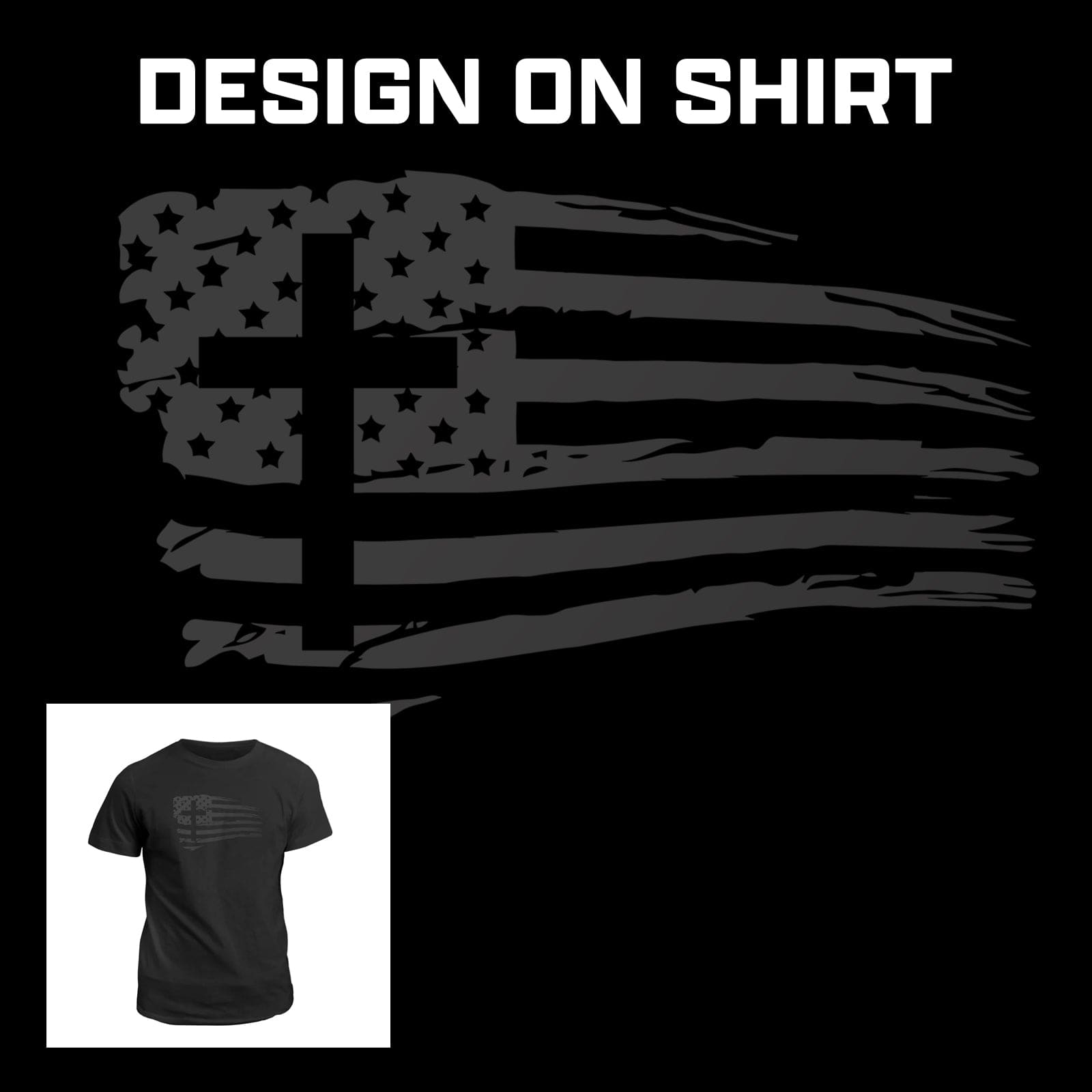 Our True God Apparel Tattered Flag Cross Blackout Version