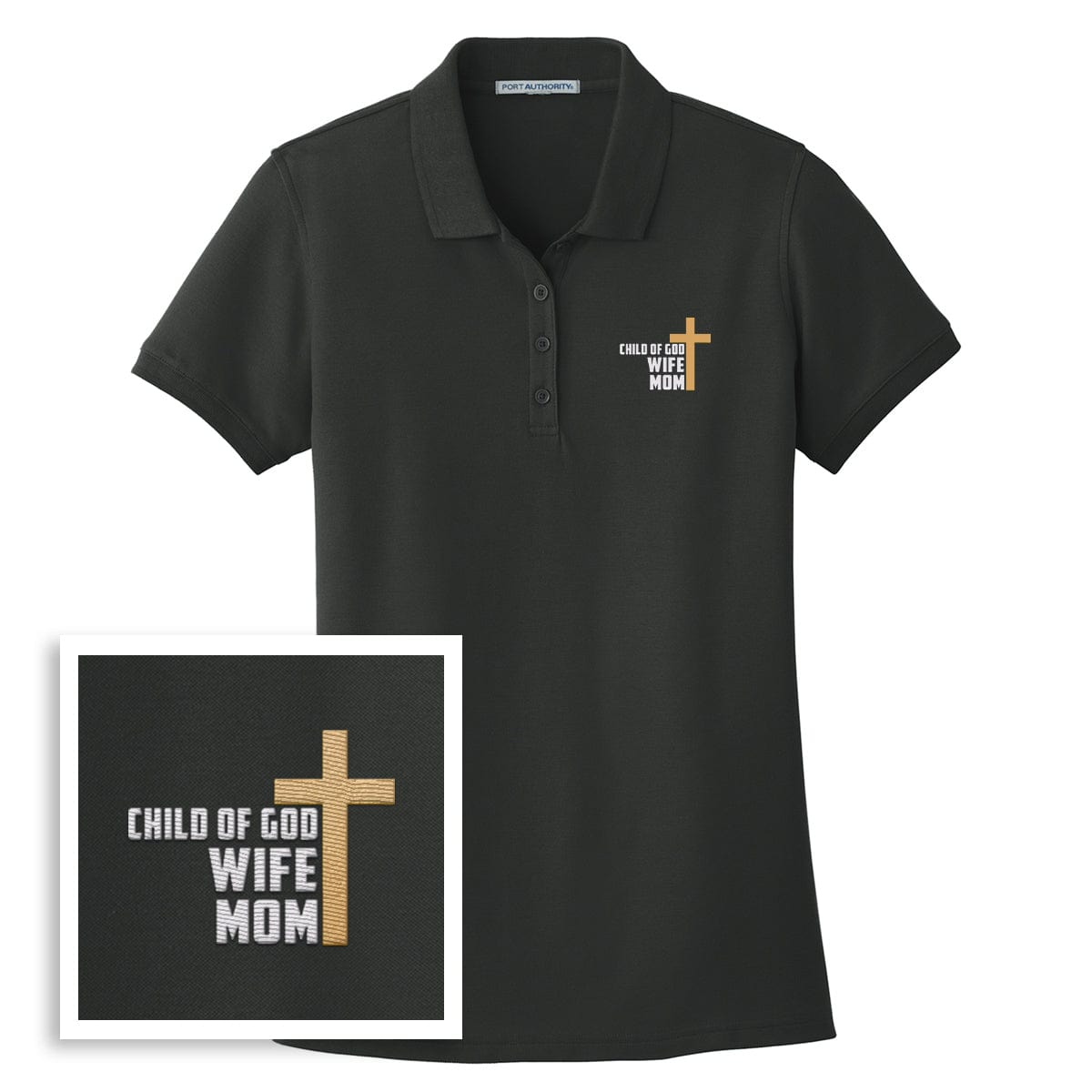 Our True God Apparel Women's Performance Polo / Black / S Child of God, Wife, Mom Women's Performance Polo Shirt