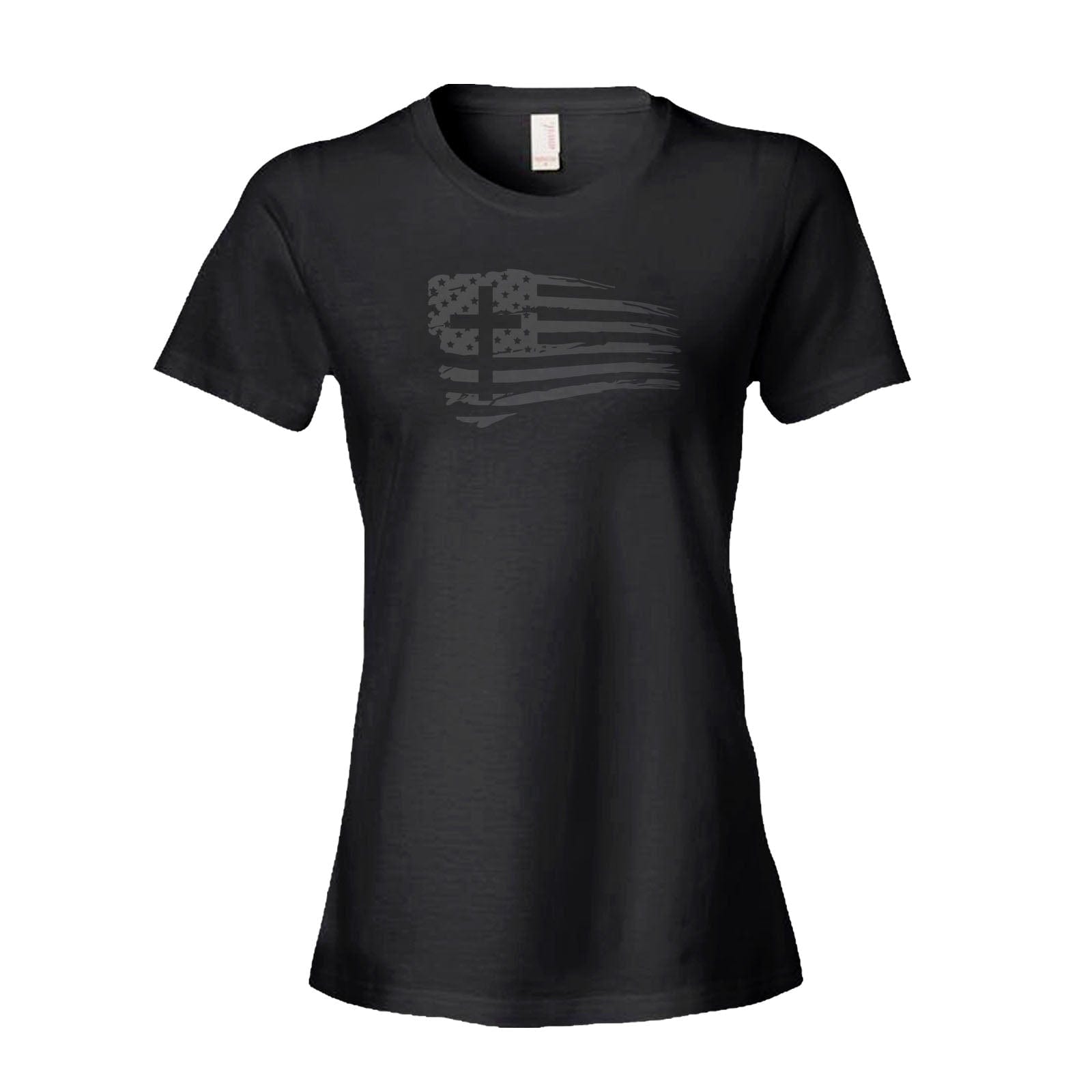 Our True God Apparel Women's Shirt / Black / S Tattered Flag Cross Blackout Version